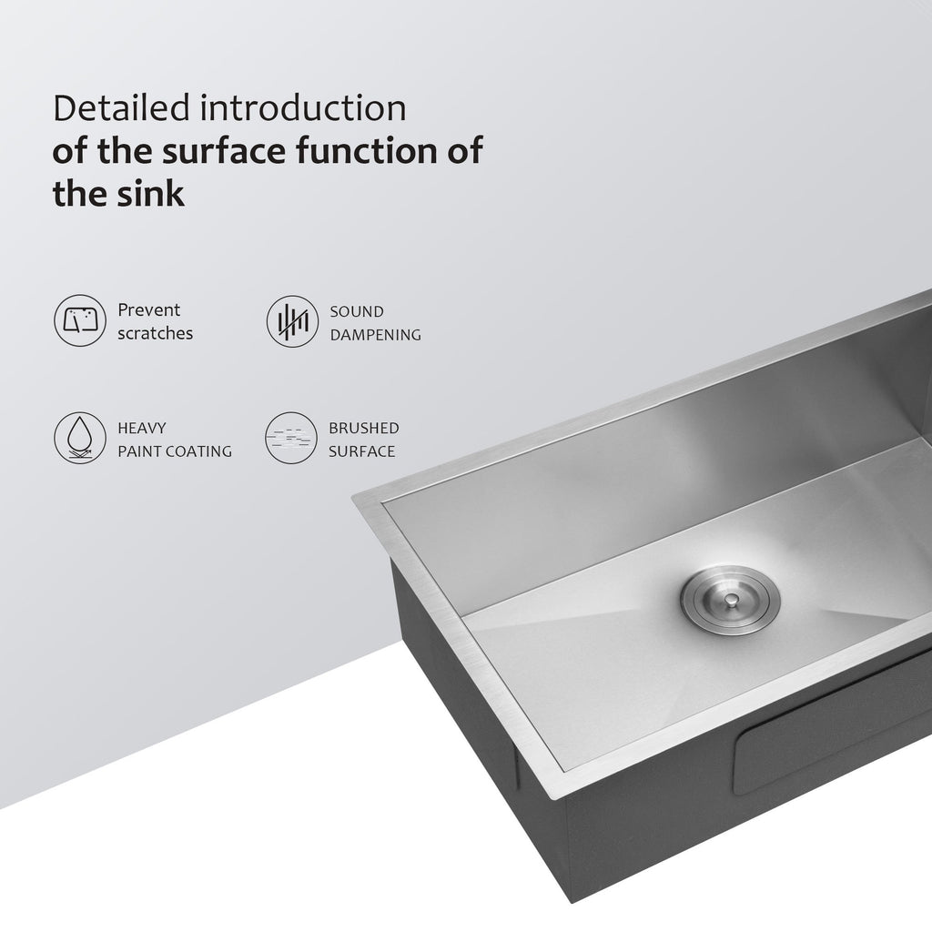 33" Undermount Stainless Steel Kitchen Sink Single Bowl 16G