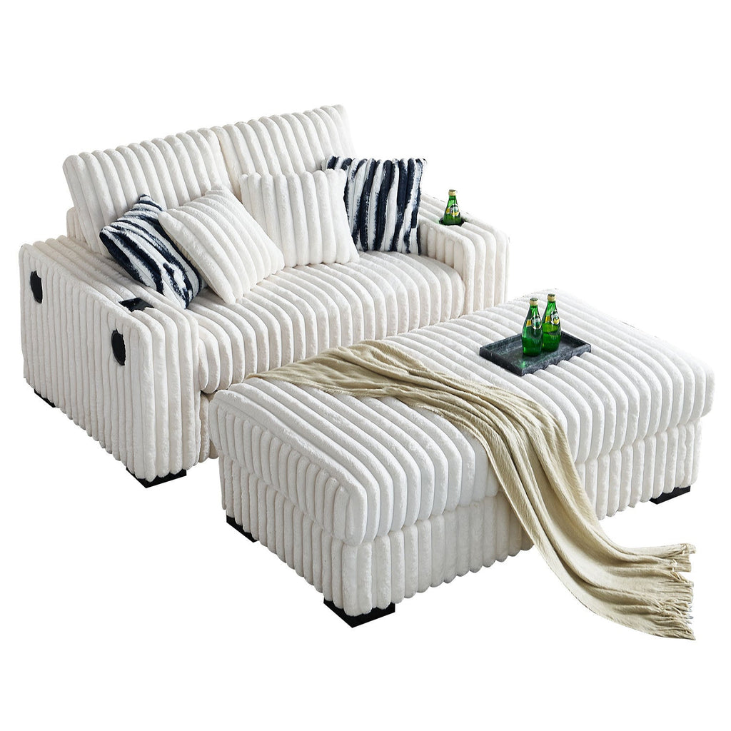 Beige Square Arm Loveseat with Ottoman and Pillows 61.42