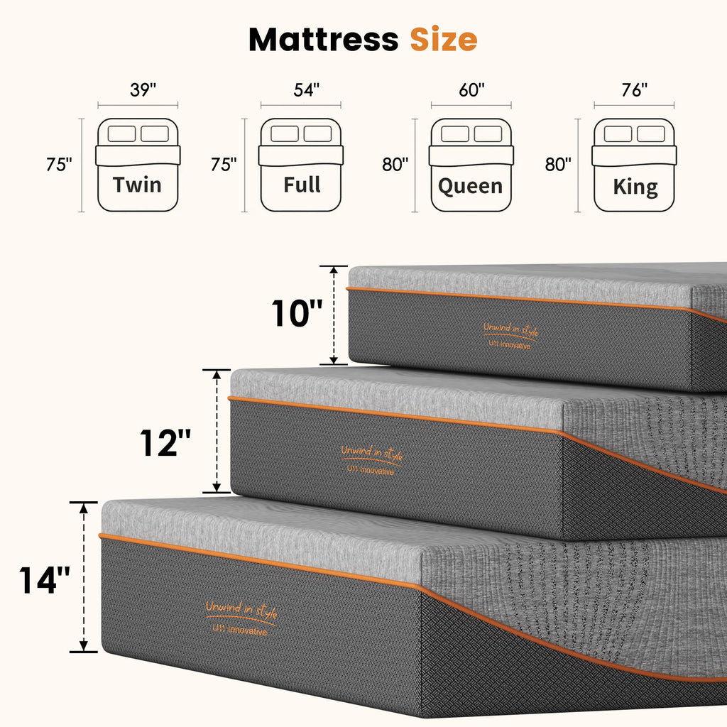 King Size 10 Inch Memory Foam Mattress, Cooling Breathable