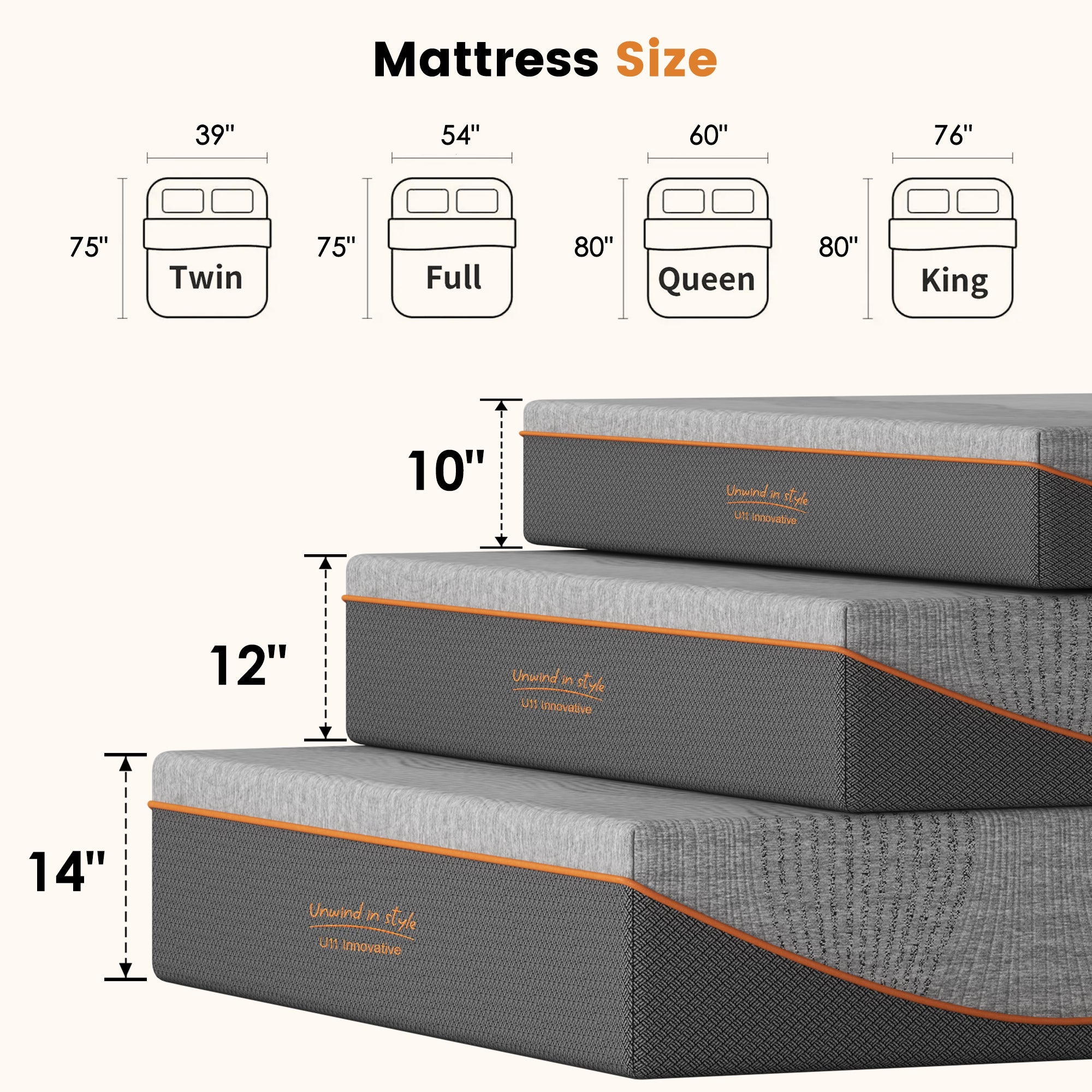 King Size 10 Inch Memory Foam Mattress, Cooling Breathable