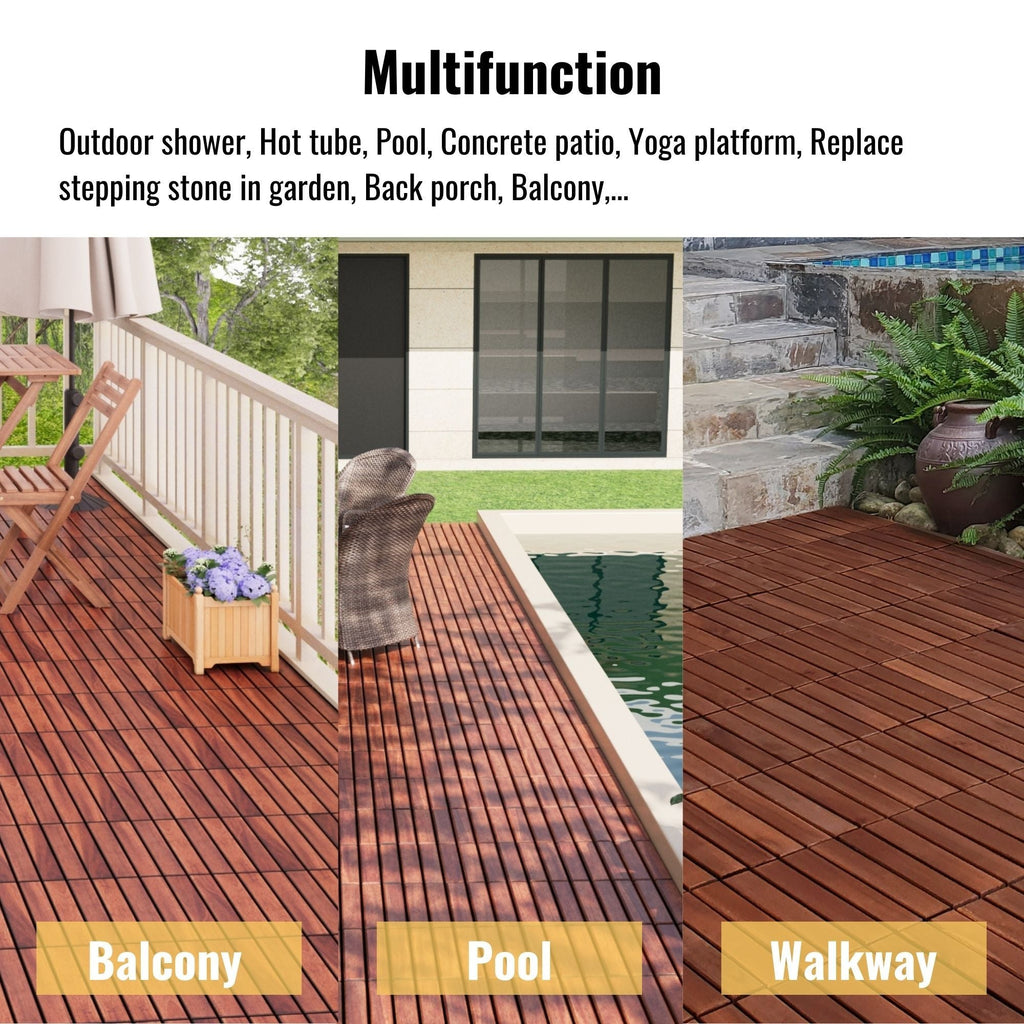 Acacia Hardwood Interlocking Deck Tiles 12" x 12" Patio