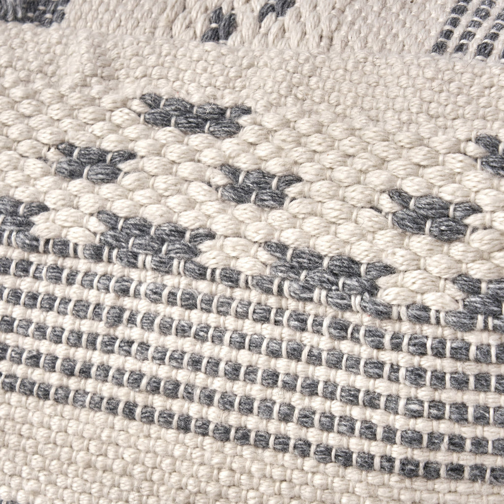 Large Faux Yarn Pouf, Ivory Grey Fabric, 26x26 Inches