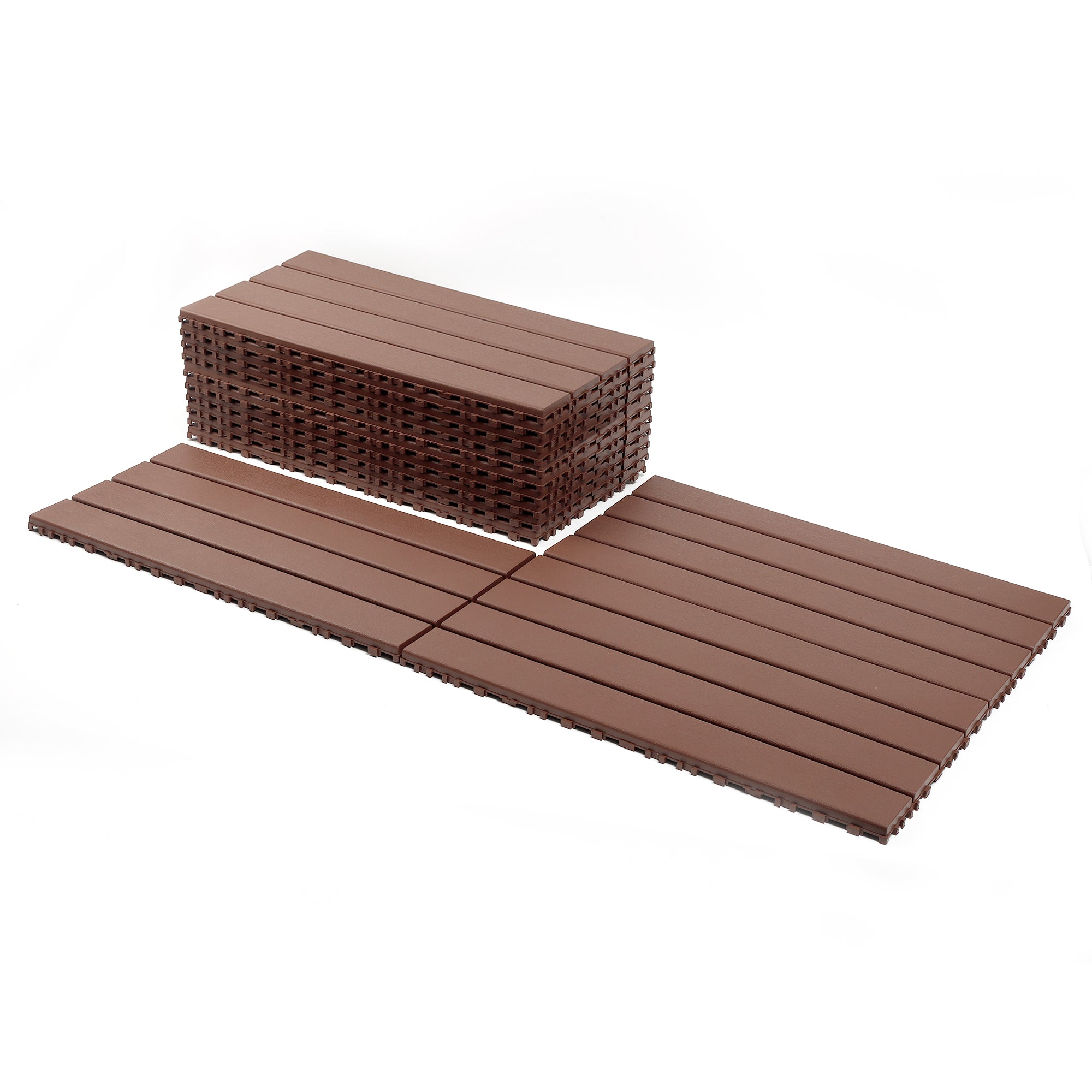 22-Piece Brown Interlocking Deck Tiles 24x12 Inch Polypropylene