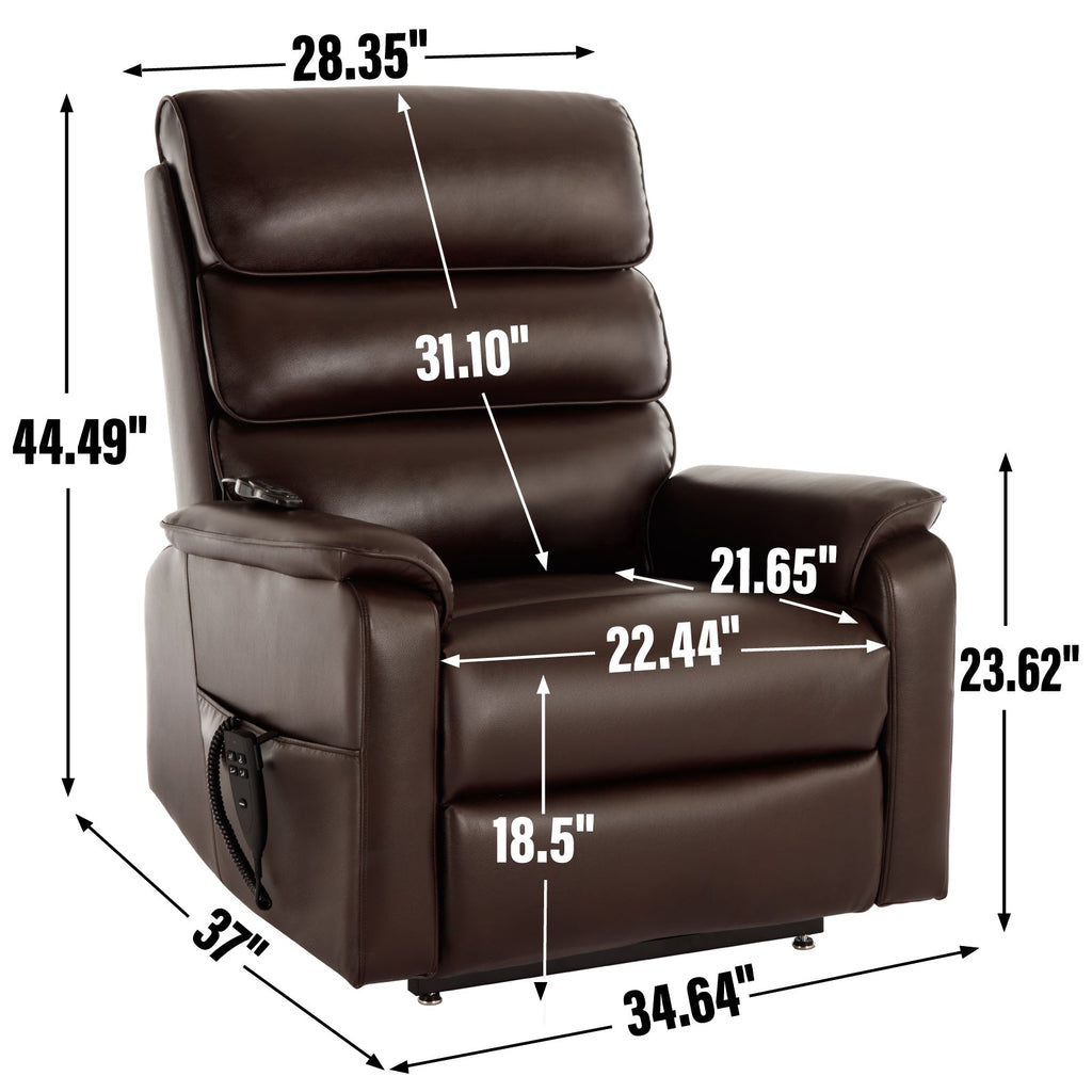 Brown Leather Power Lift Recliner Chair 350 LBS Heat Massage