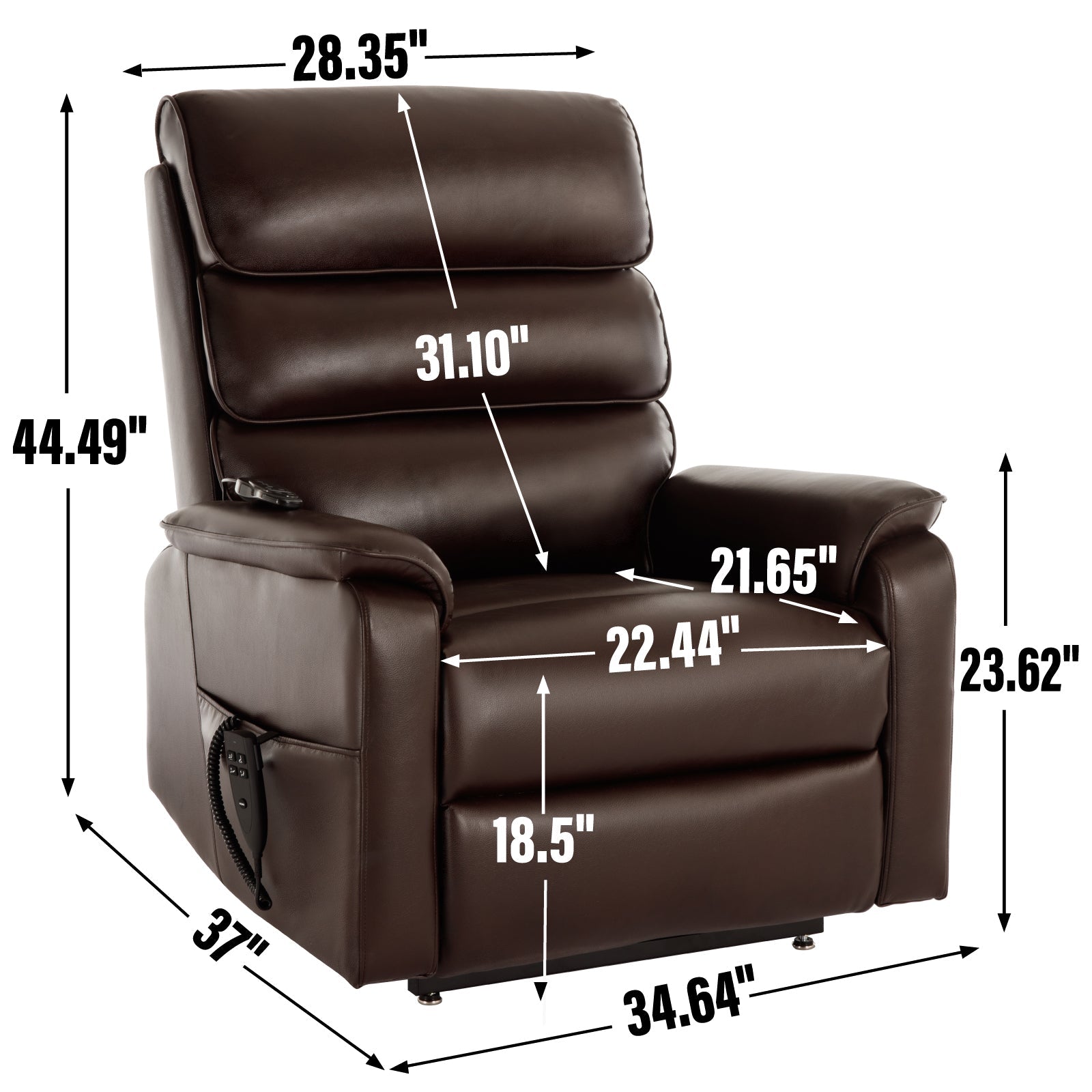Brown Leather Power Lift Recliner Chair 350 LBS Heat Massage