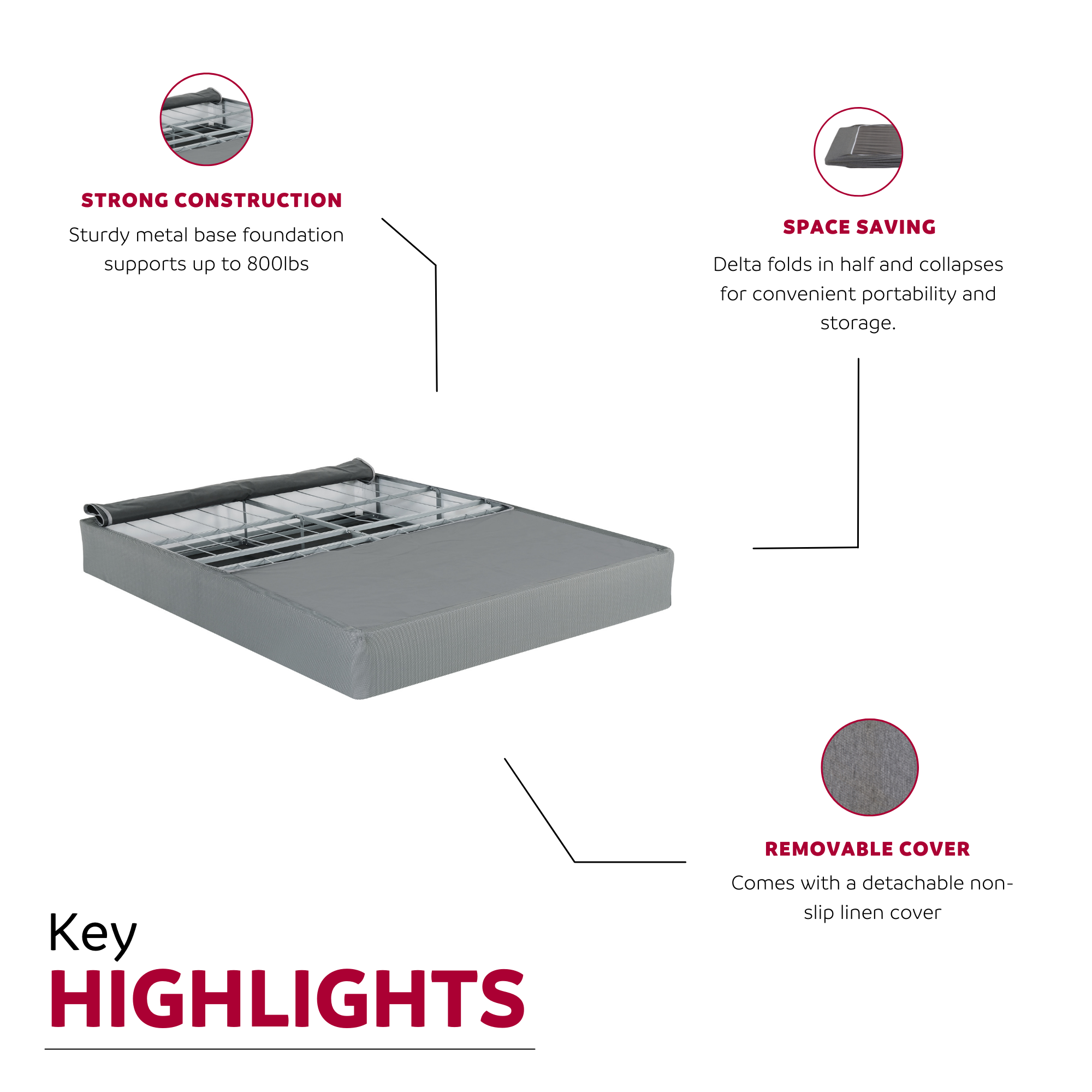 Full-Size Foldable Metal Mattress Bed Base with Box Spring