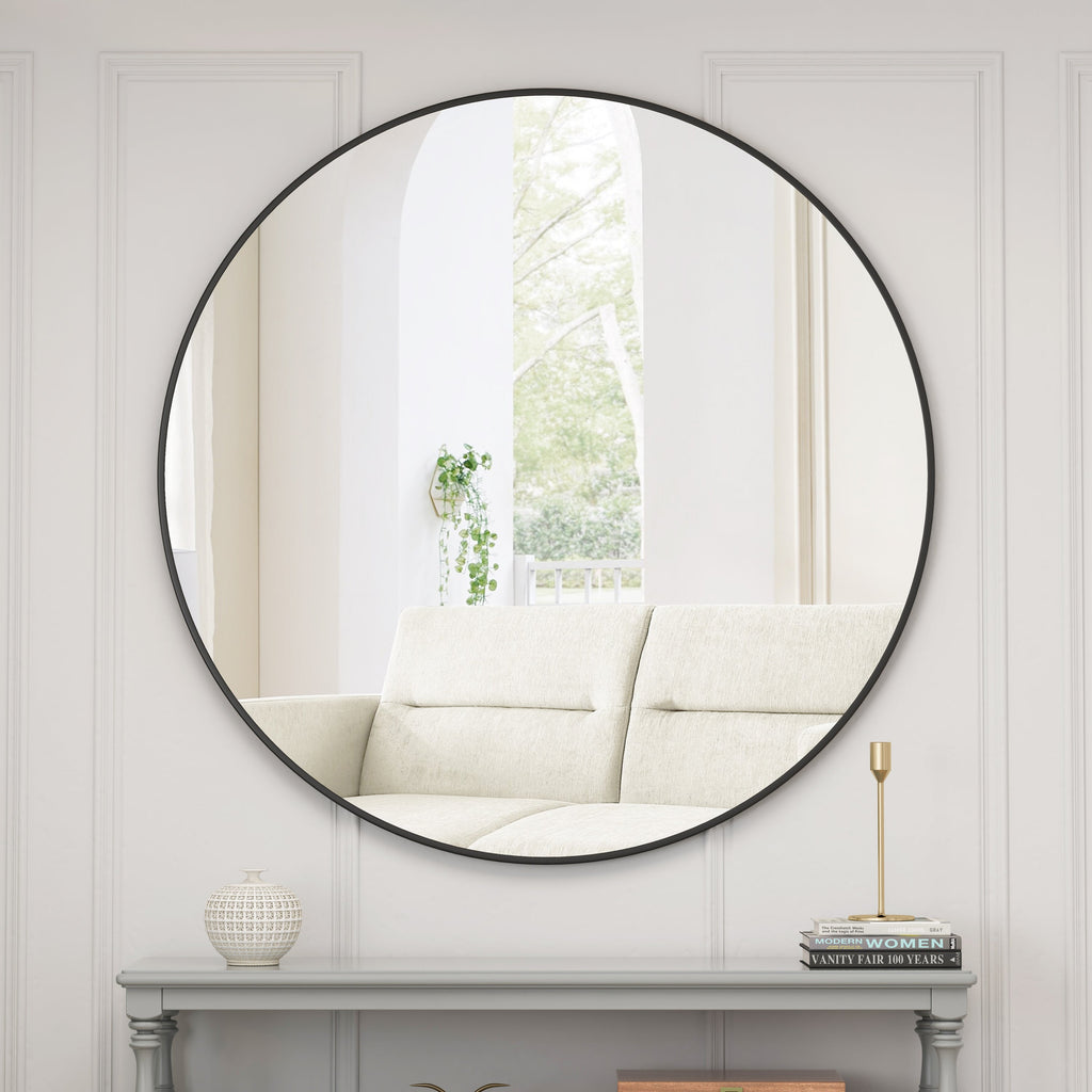 39" Black Circular Metal Wall Mirror for Bathroom Living Room Bedroom