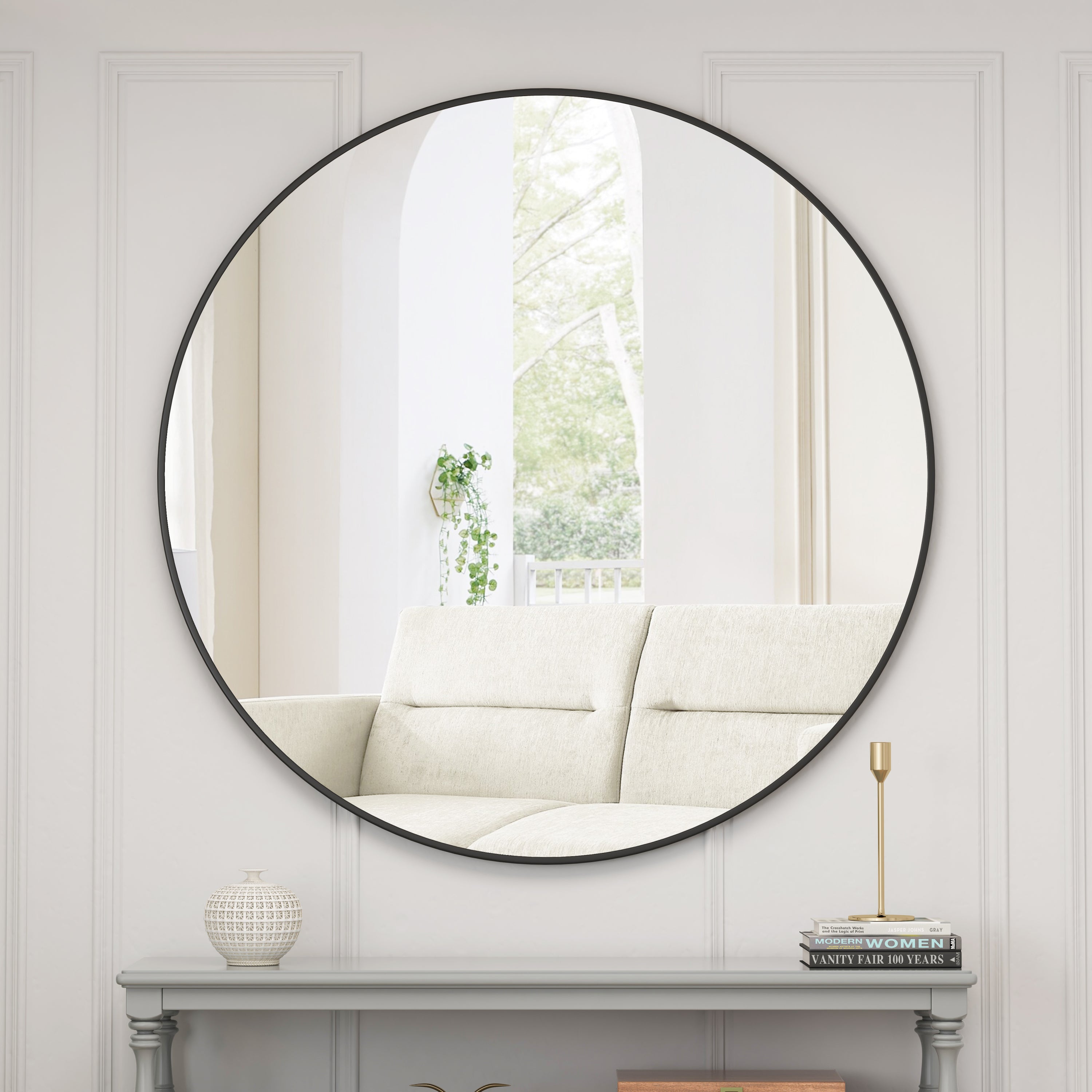 39" Black Circular Metal Wall Mirror for Bathroom Living Room Bedroom