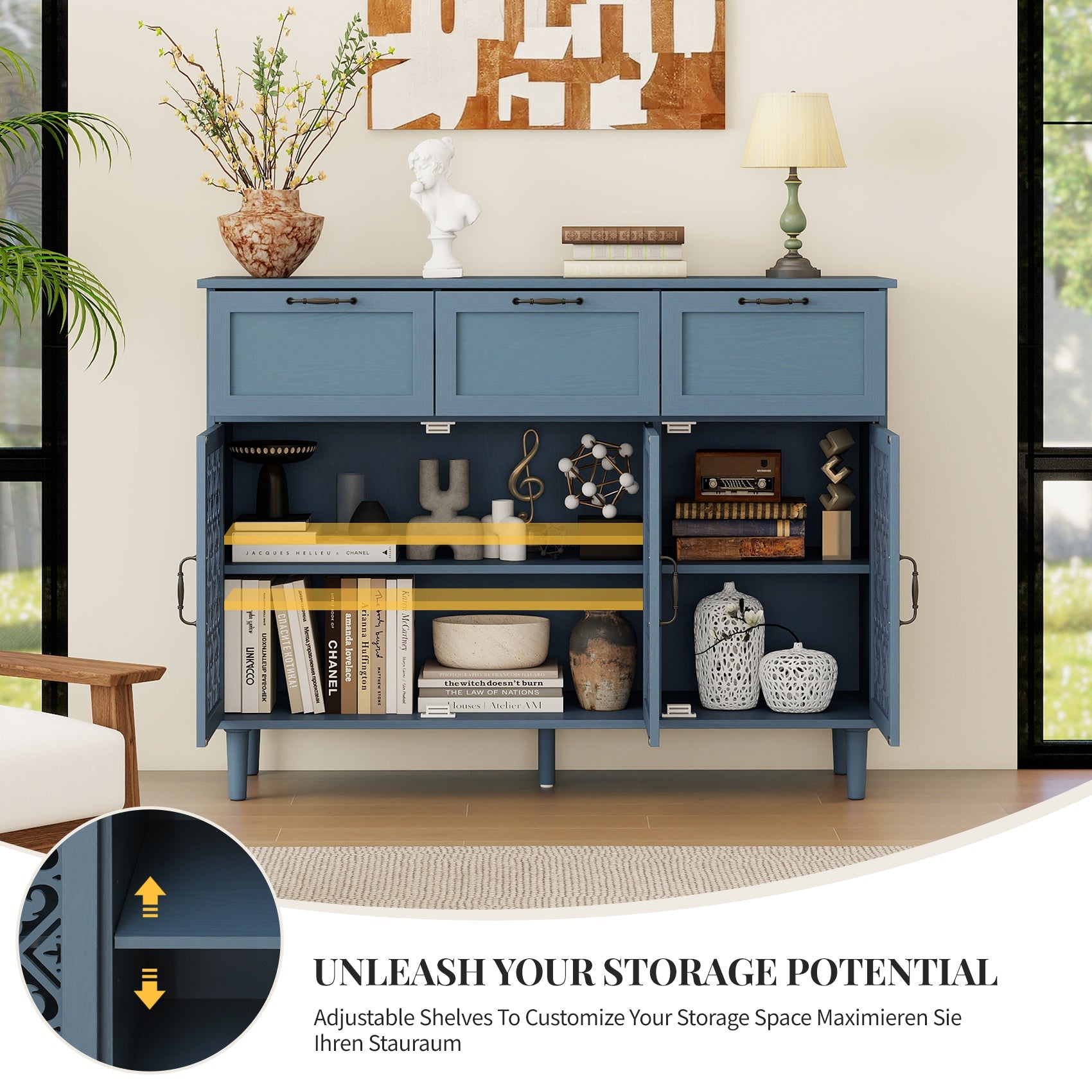 3 Door 3 Drawer Cabinet for Bedroom Living Room Study