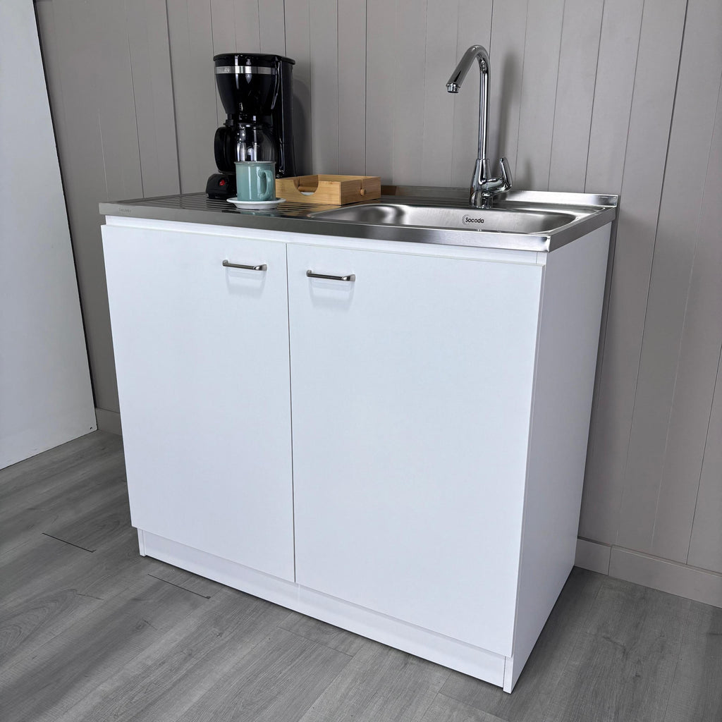 White Double Door Utility Sink Cabinet with Shelf