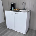 White Double Door Utility Sink Cabinet with Shelf