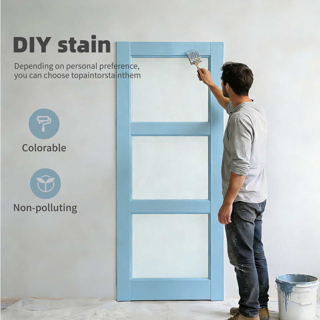 28" x 80" 3-Lite French Tempered Frosted Glass Interior Door Slab