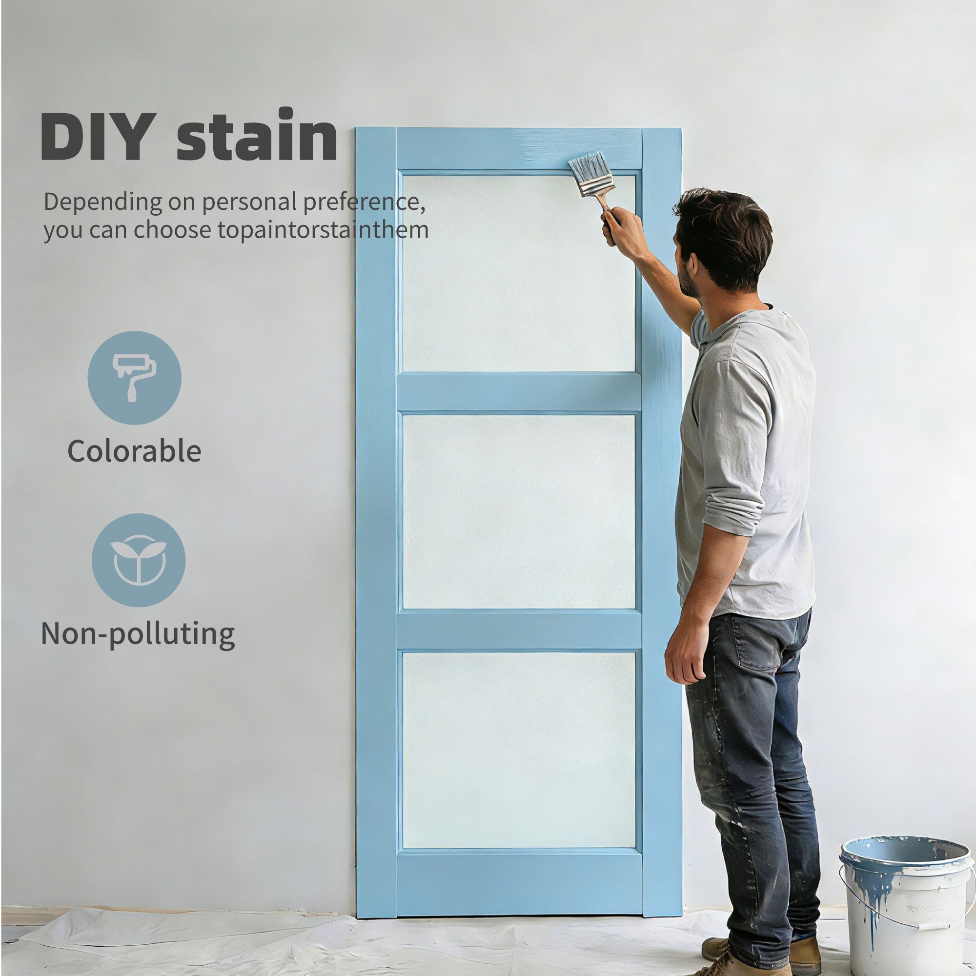 28" x 80" 3-Lite French Tempered Frosted Glass Interior Door Slab