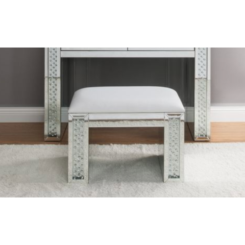 Vanity Stool - Ivory Synthetic Leather with Faux Crystal Inlay