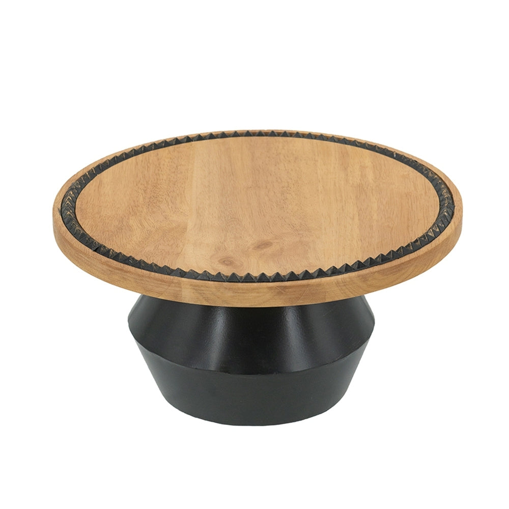 Round Wooden Pedestal Ottoman Tray 12x12x6 Black
