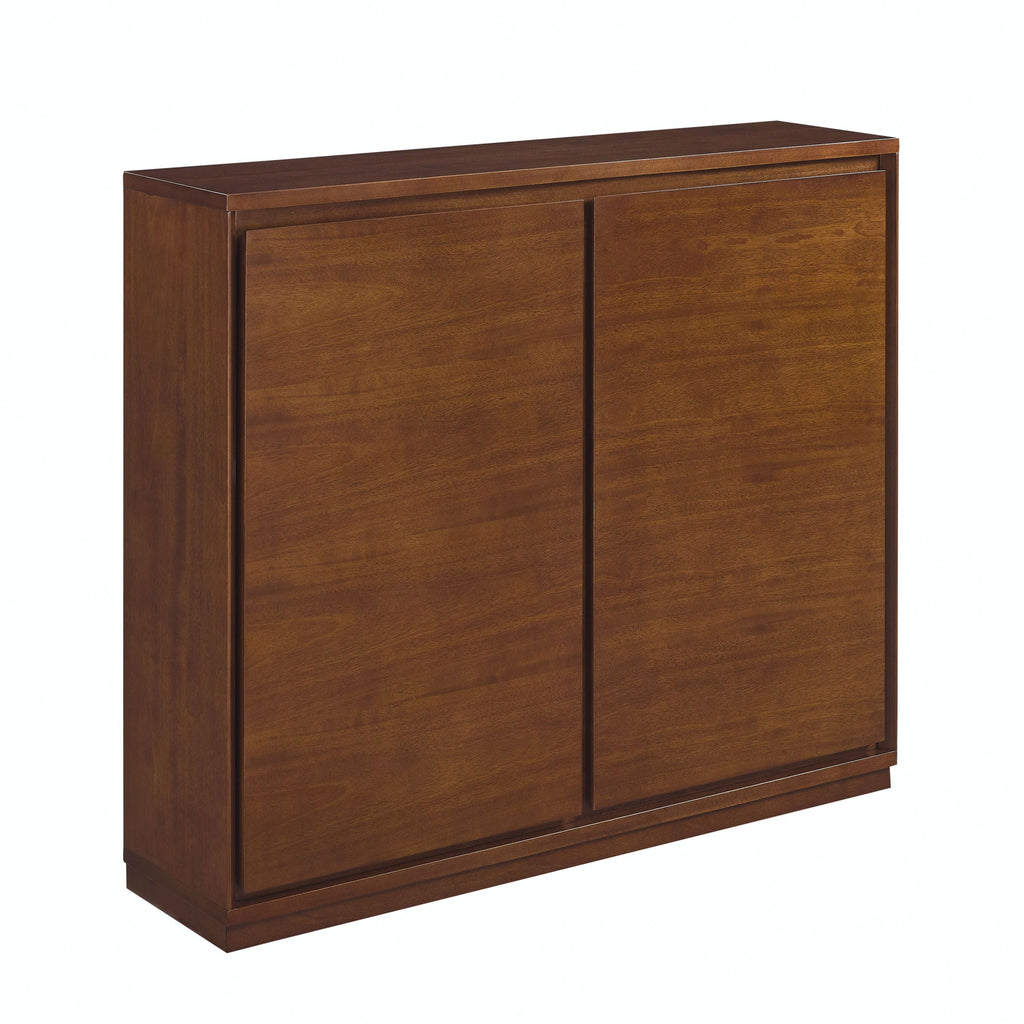 Walnut Sideboard Buffet Cabinet with Outlet Holes Storage