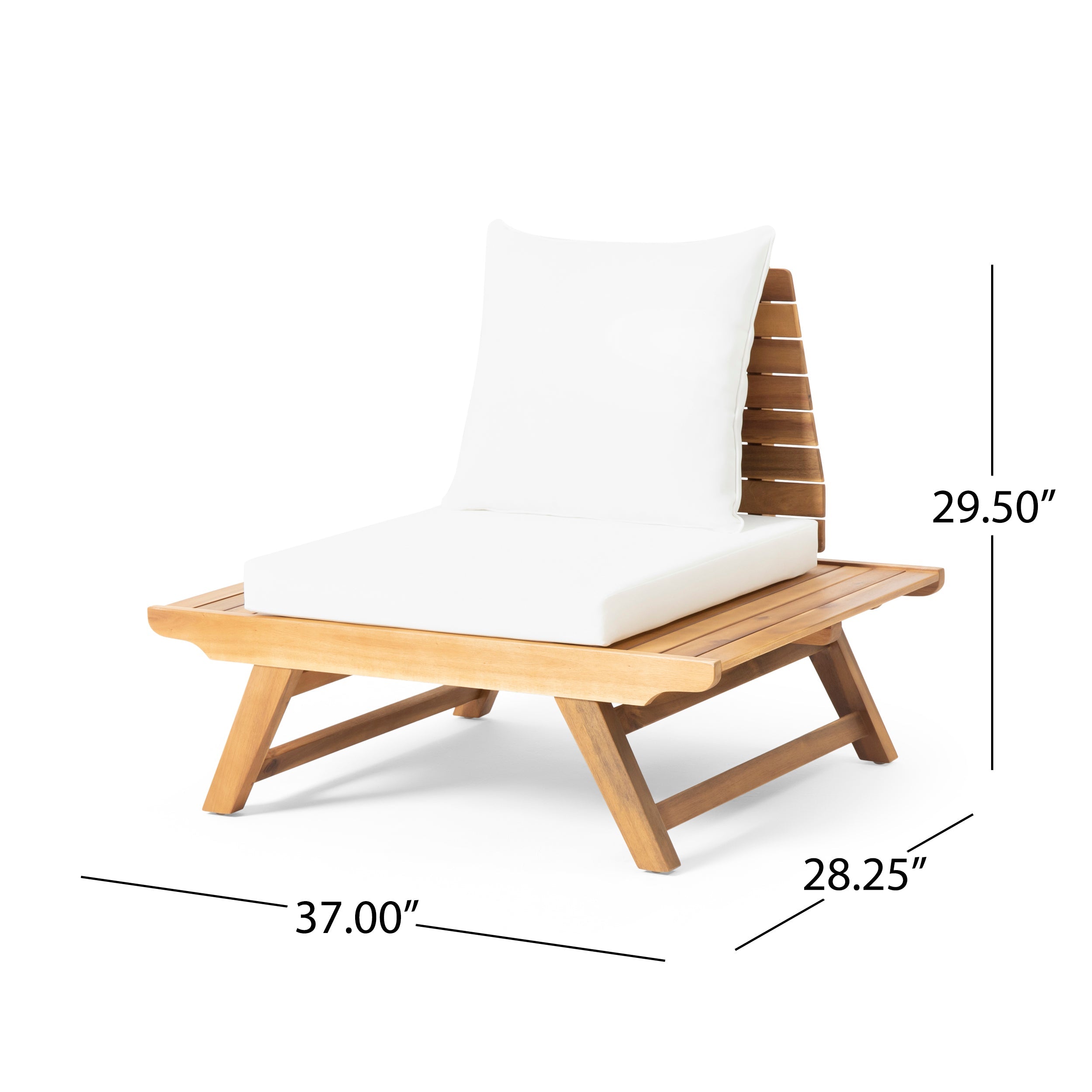 Outdoor Club Chair Acacia Wood Teak Slatted Design Wide Seat 37x28.25x29.5 In