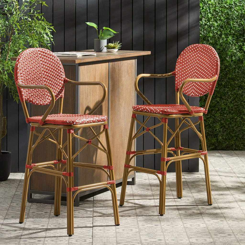 Outdoor Wicker Aluminum Barstool Set of 2, 29.5", Red