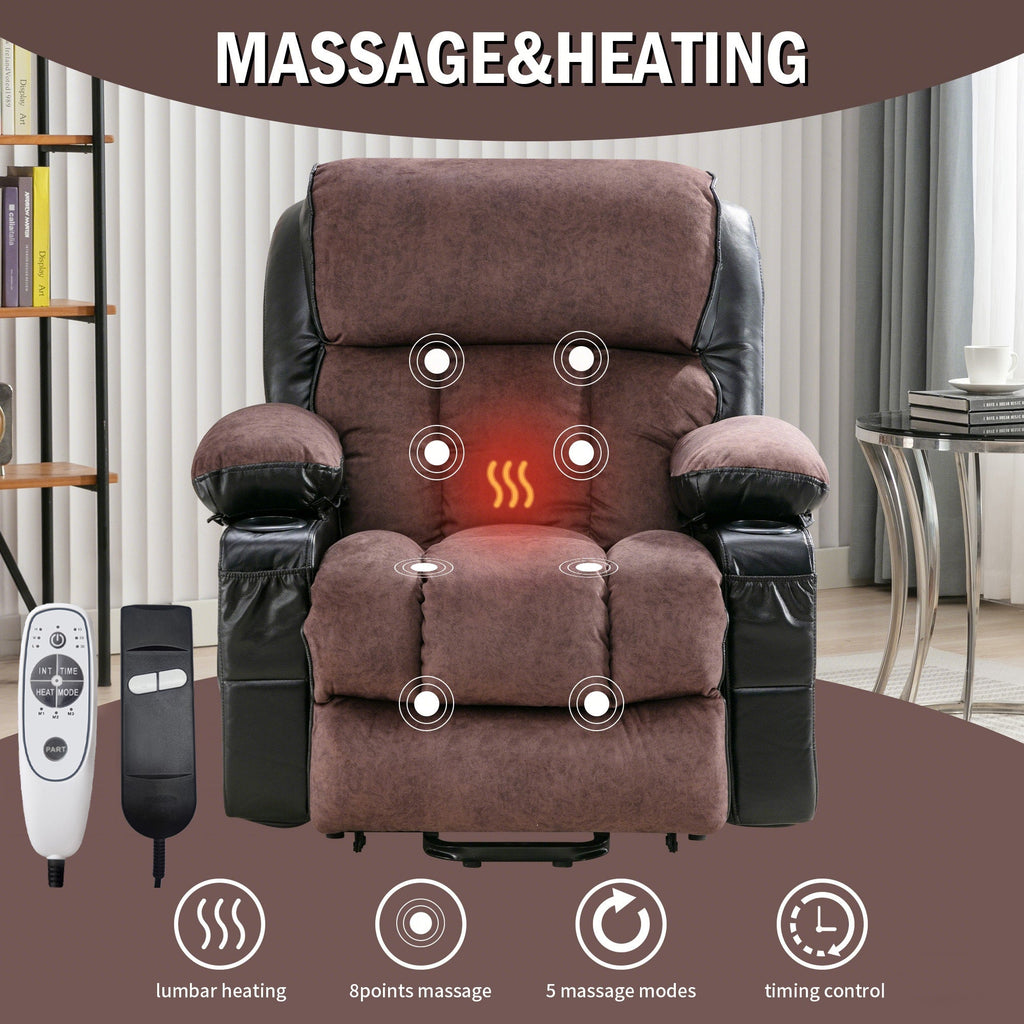 Electric Lift Chair Massage Recliner Heating Vibration USB Black Brown