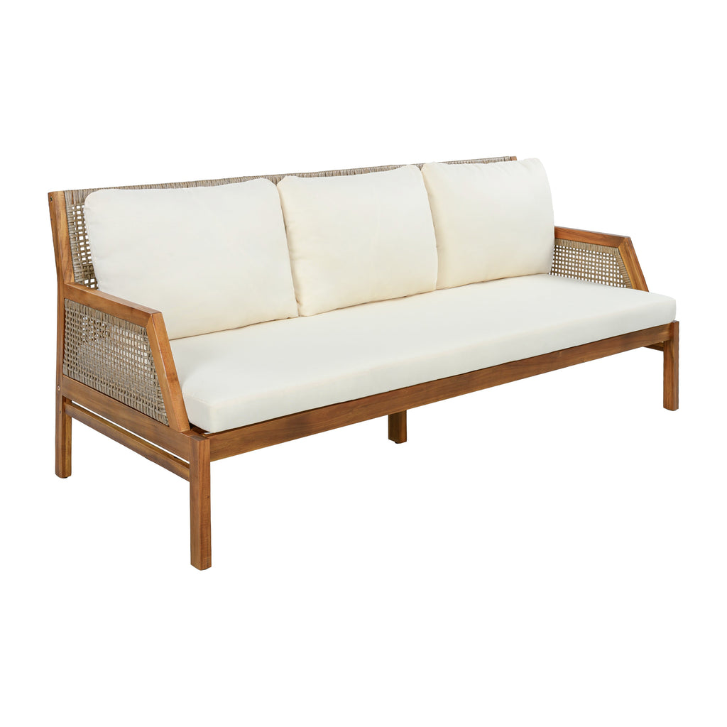 4 Piece Acacia Wood Patio Sectional Sofa Set with Coffee Table