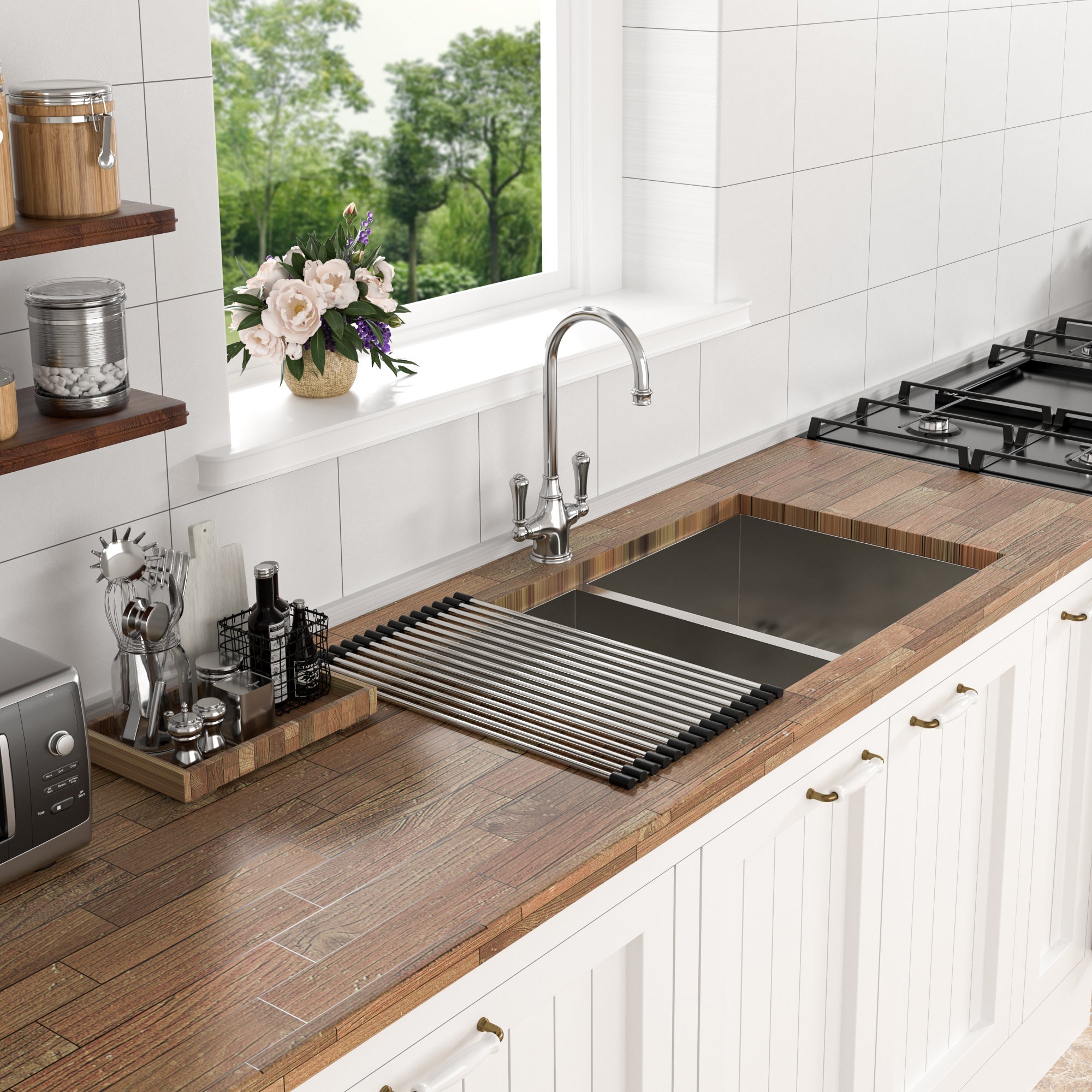 Brushed Nickel Undermount Double Bowl Kitchen Sink 33x19 16 Gauge