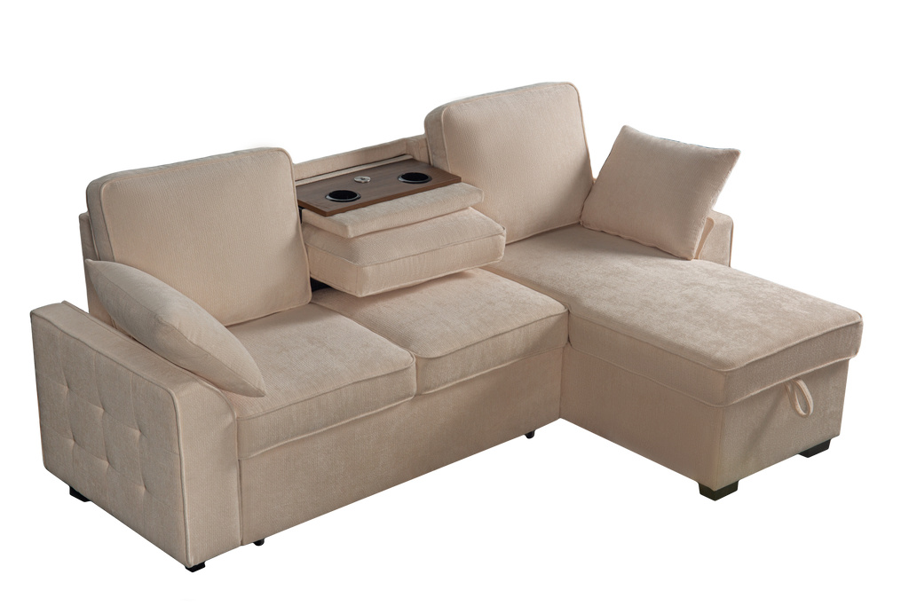 Sectional Sofa with Chaise, Cup Holder Tray & Storage