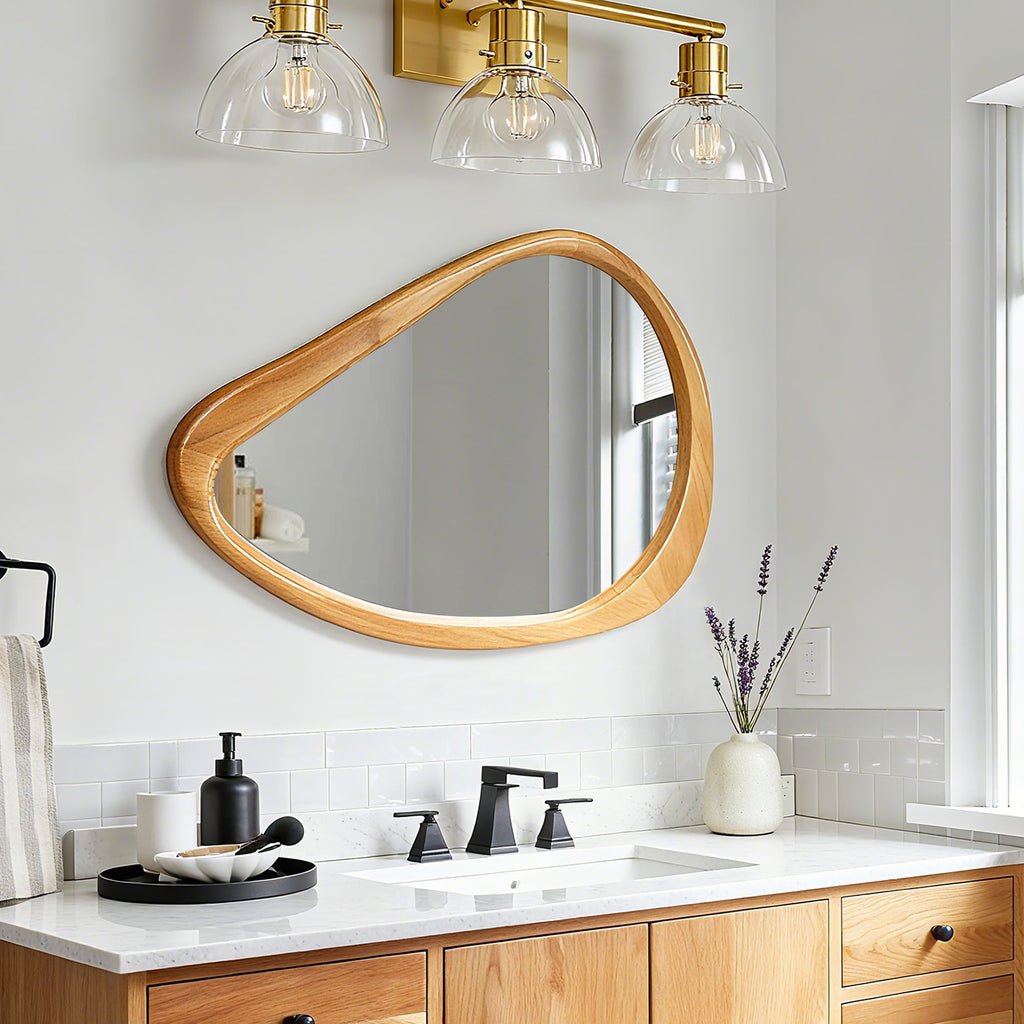 Modern Teardrop Wooden Wall Mirror 29.92" x 20.08