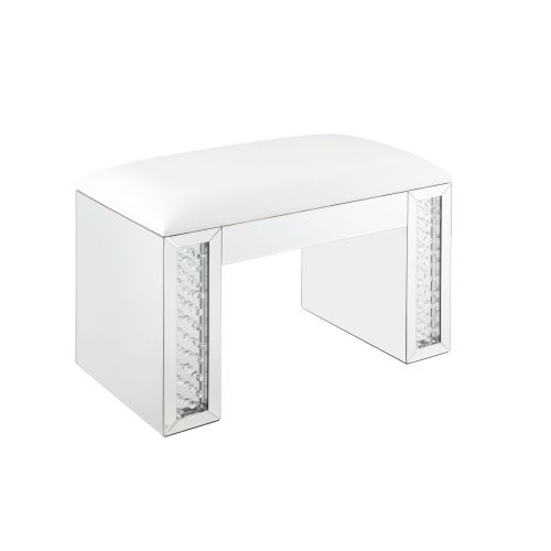 Vanity Stool - Ivory Synthetic Leather with Faux Crystal Inlay