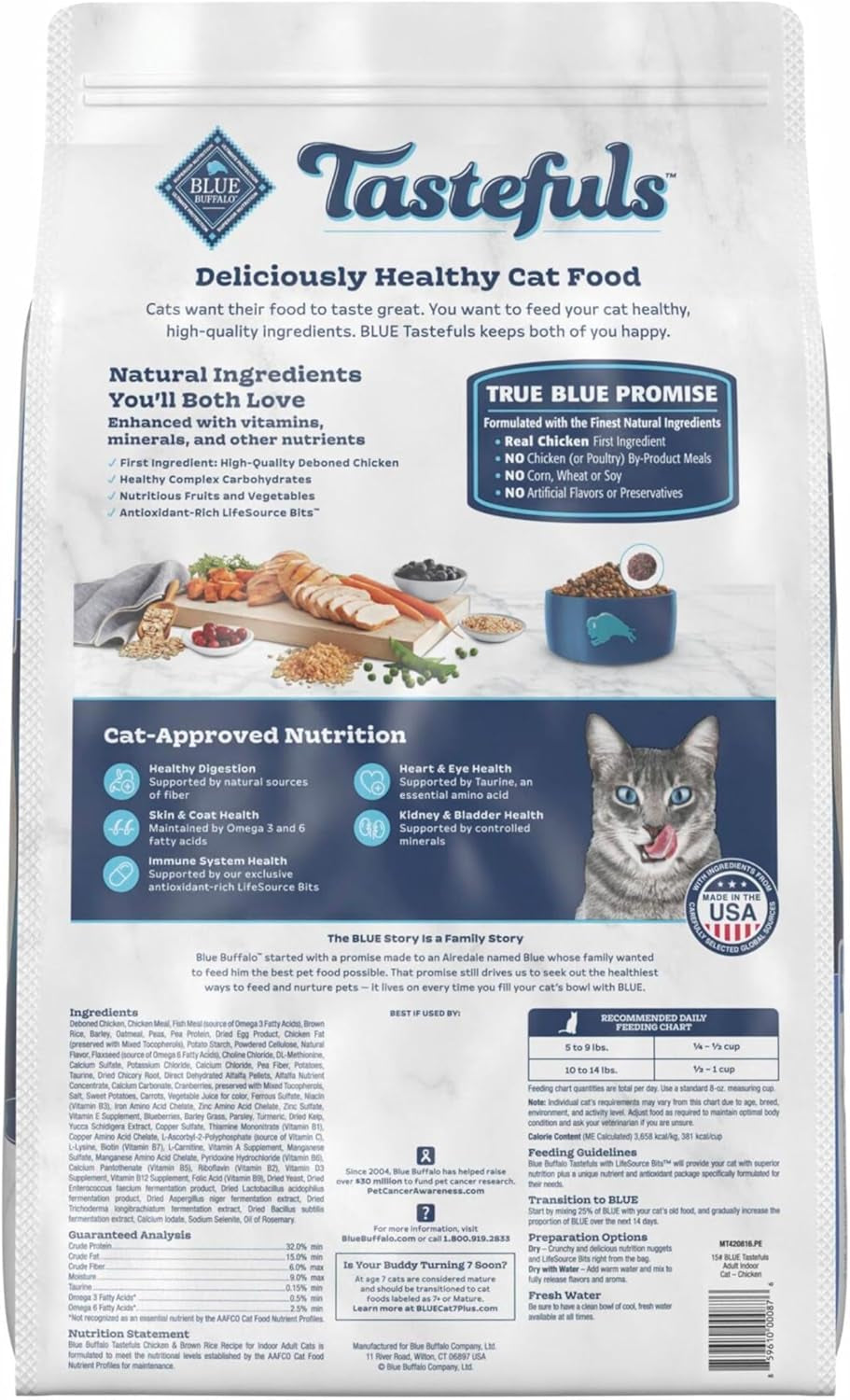 Blue Buffalo Tastefuls Natural Dry Food for Adult Indoor Cats, Chicken & Brown Rice Recipe, 15-Lb. Bag