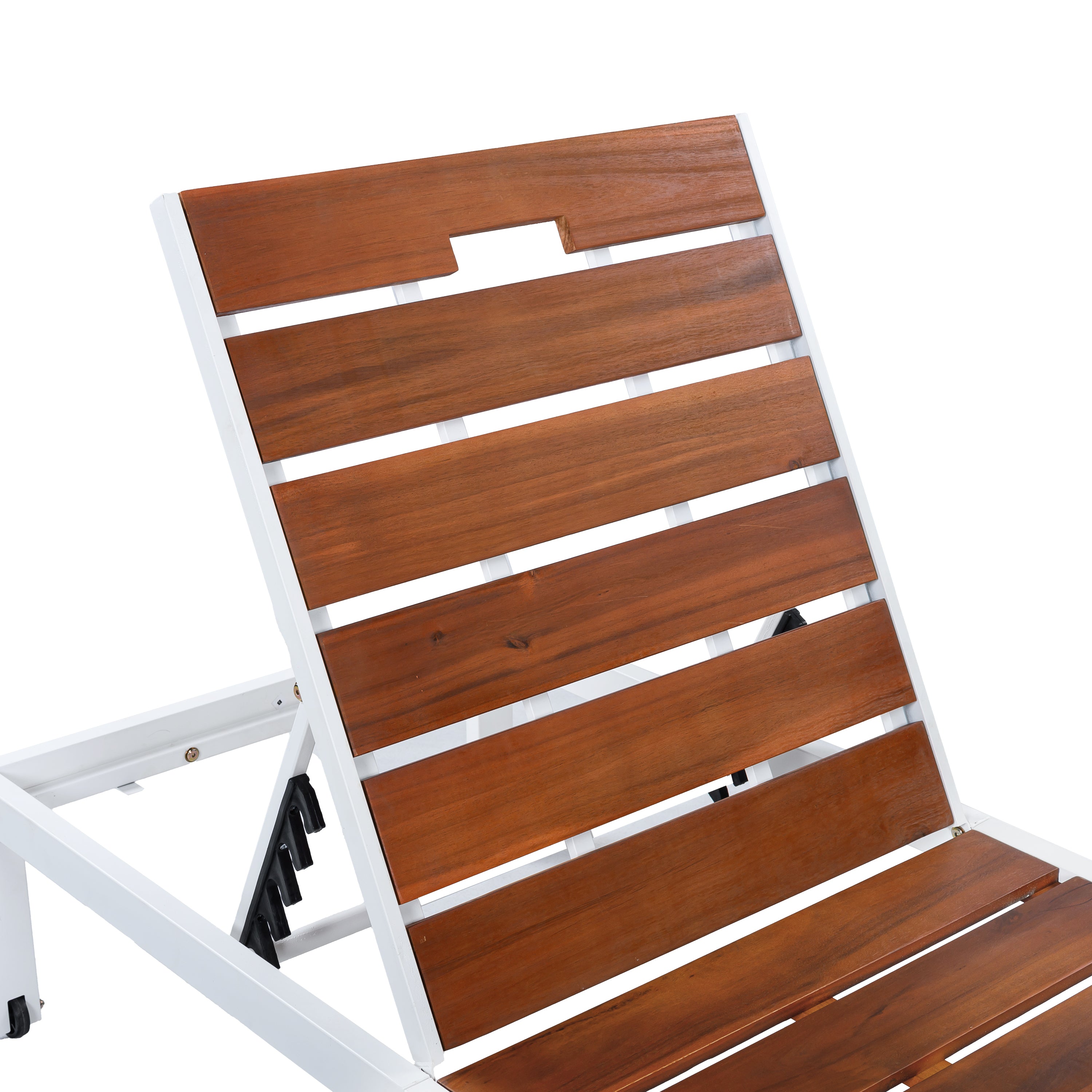 Outdoor Chaise Lounge Acacia Wood Steel Frame White Brown 78.7