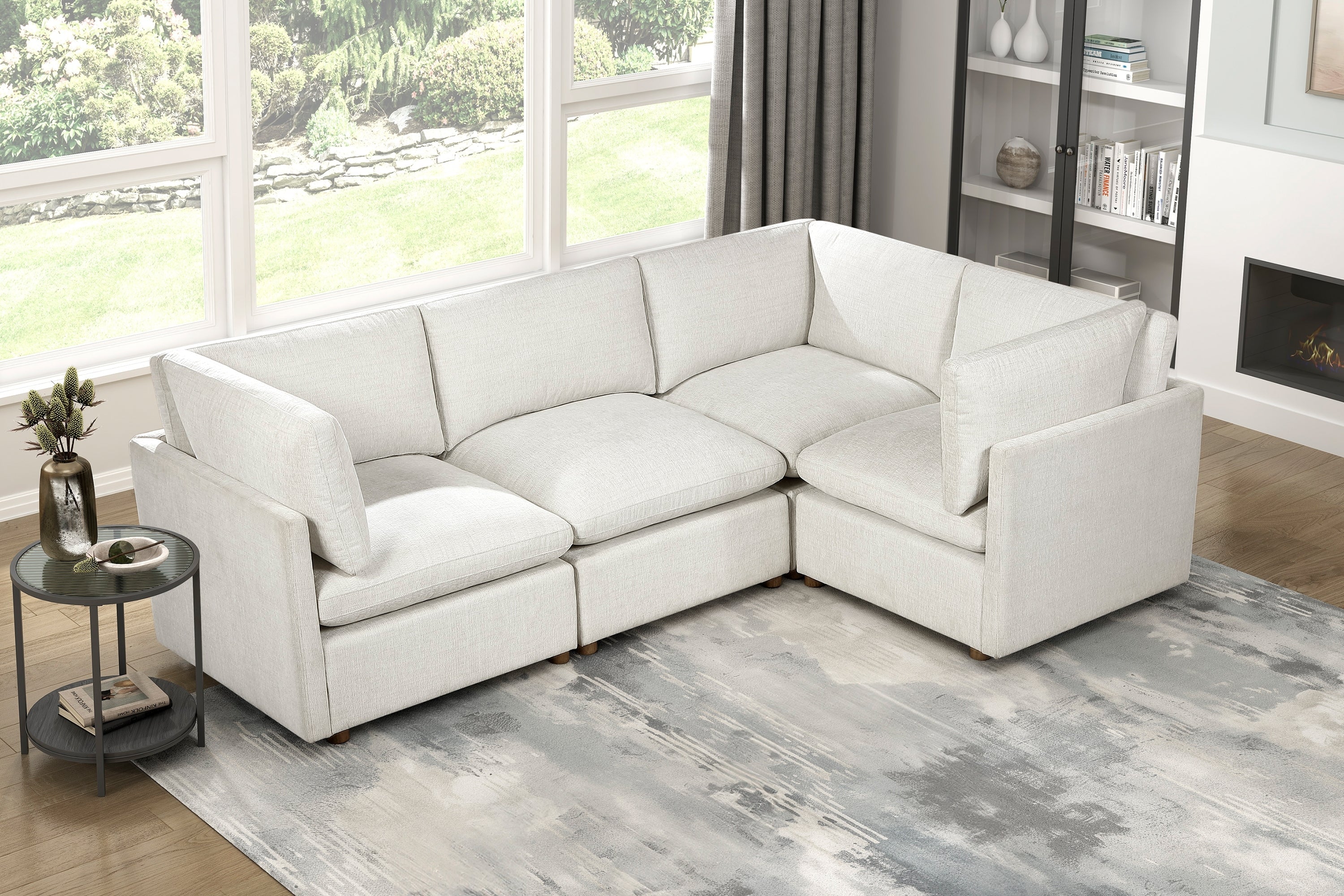 Modern 4-Piece Modular Sectional Beige Fabric Armless