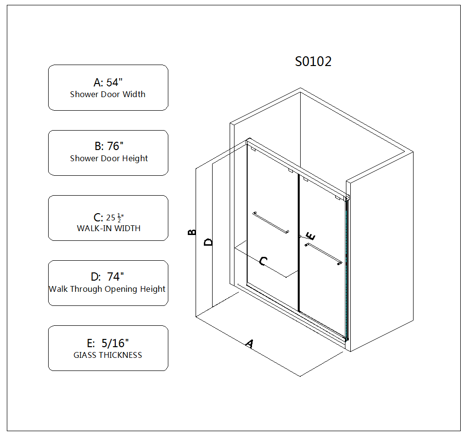 54" Frameless Double Sliding Shower Door Matte Black 8mm Tempered Glass