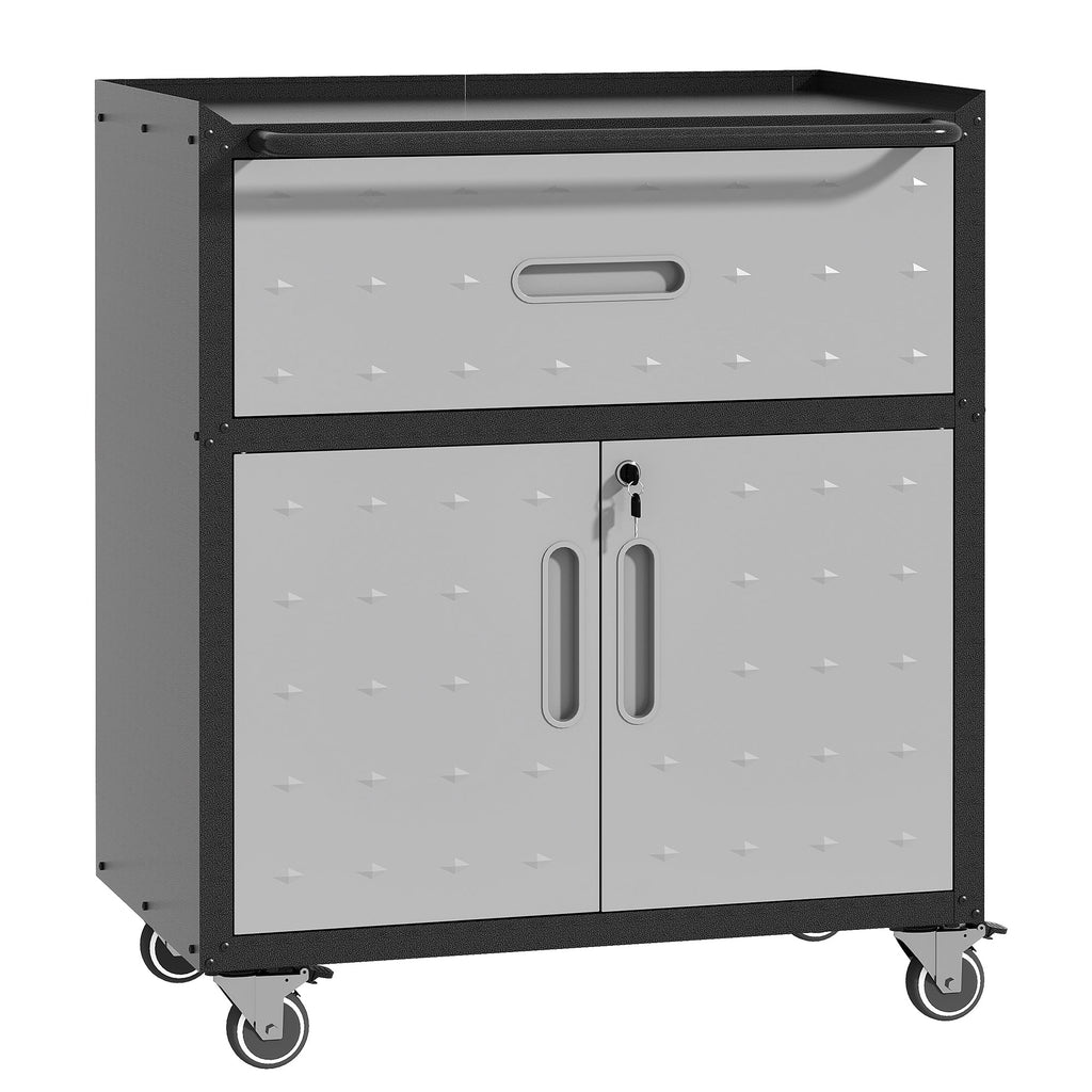 Metal Tool Cabinet with Wheels and Locking Doors