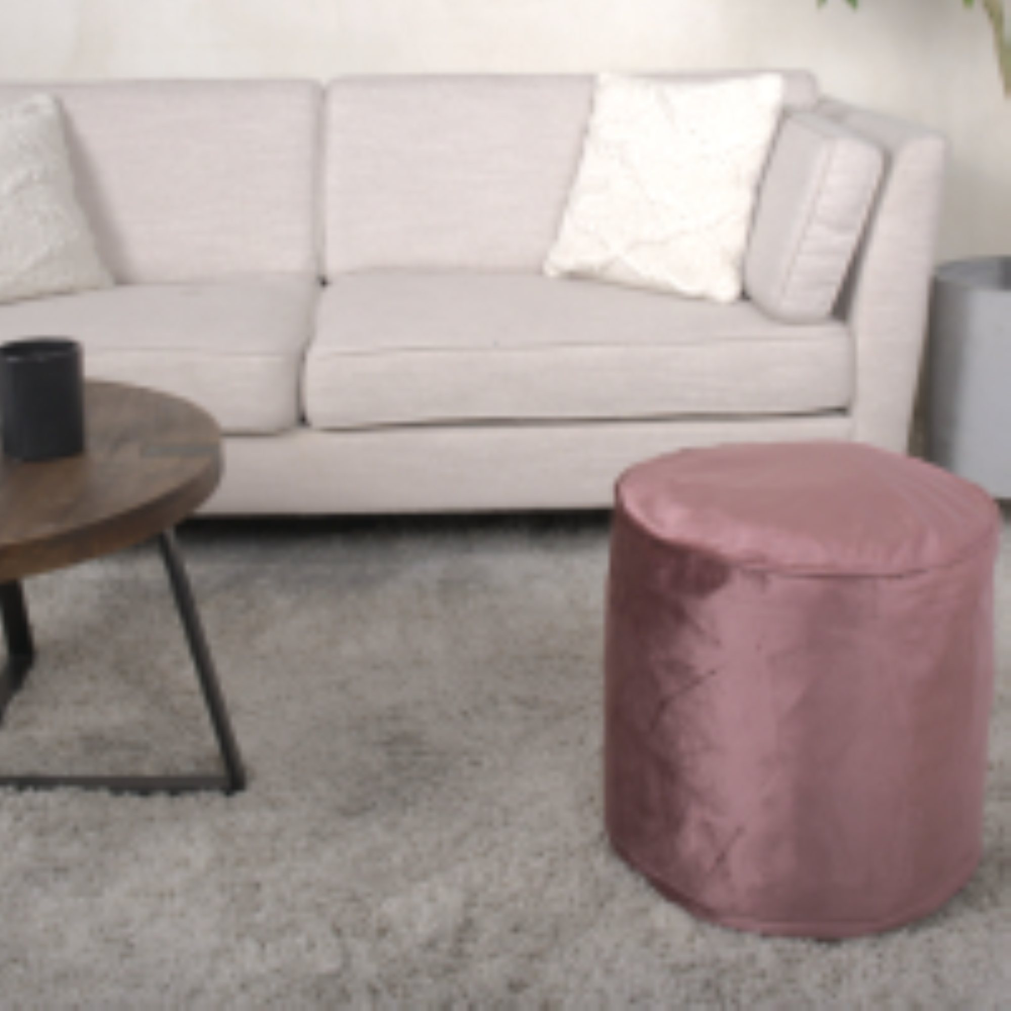 Shimon Velvet Cylinder Pouf Ottoman Blush Pink 16x16x16
