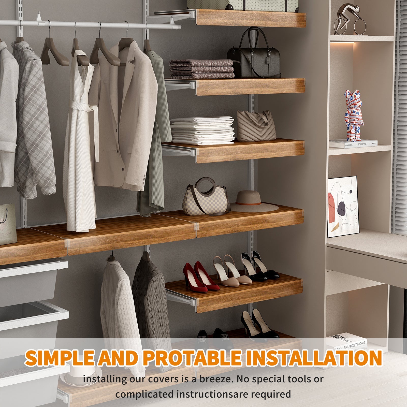 Walnut Foamed PVC Wire Shelf Covers, 5 Piece Set