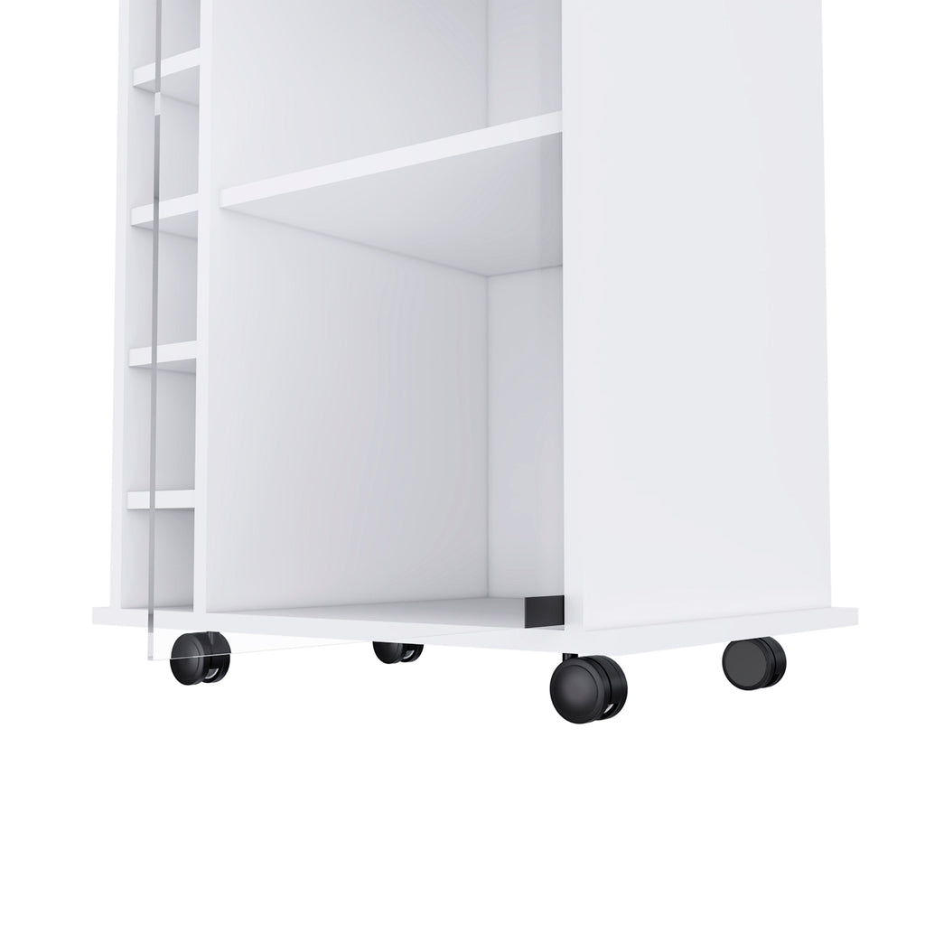 White Bar Cart Two Shelves Wine Rack Four Casters