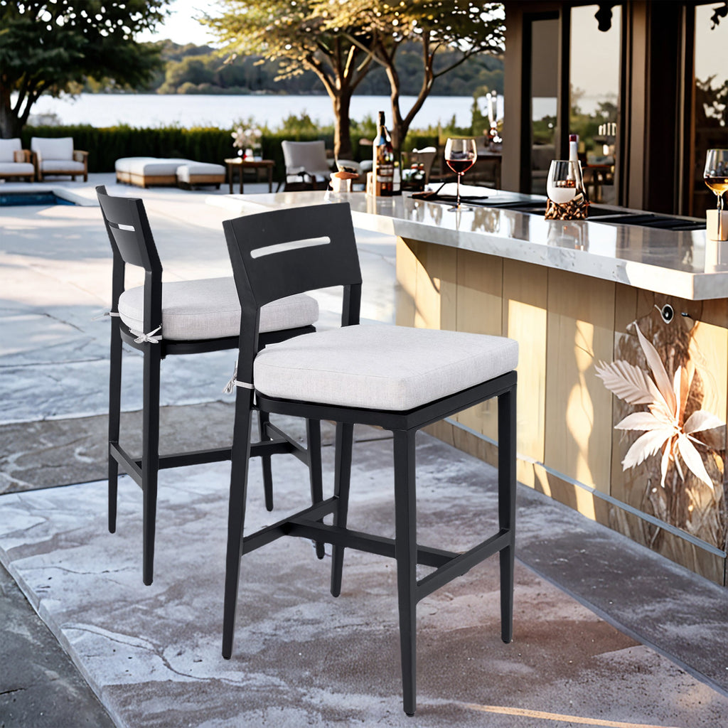 Outdoor Bar Stools Set of 2 Aluminum Patio Chairs Backrest