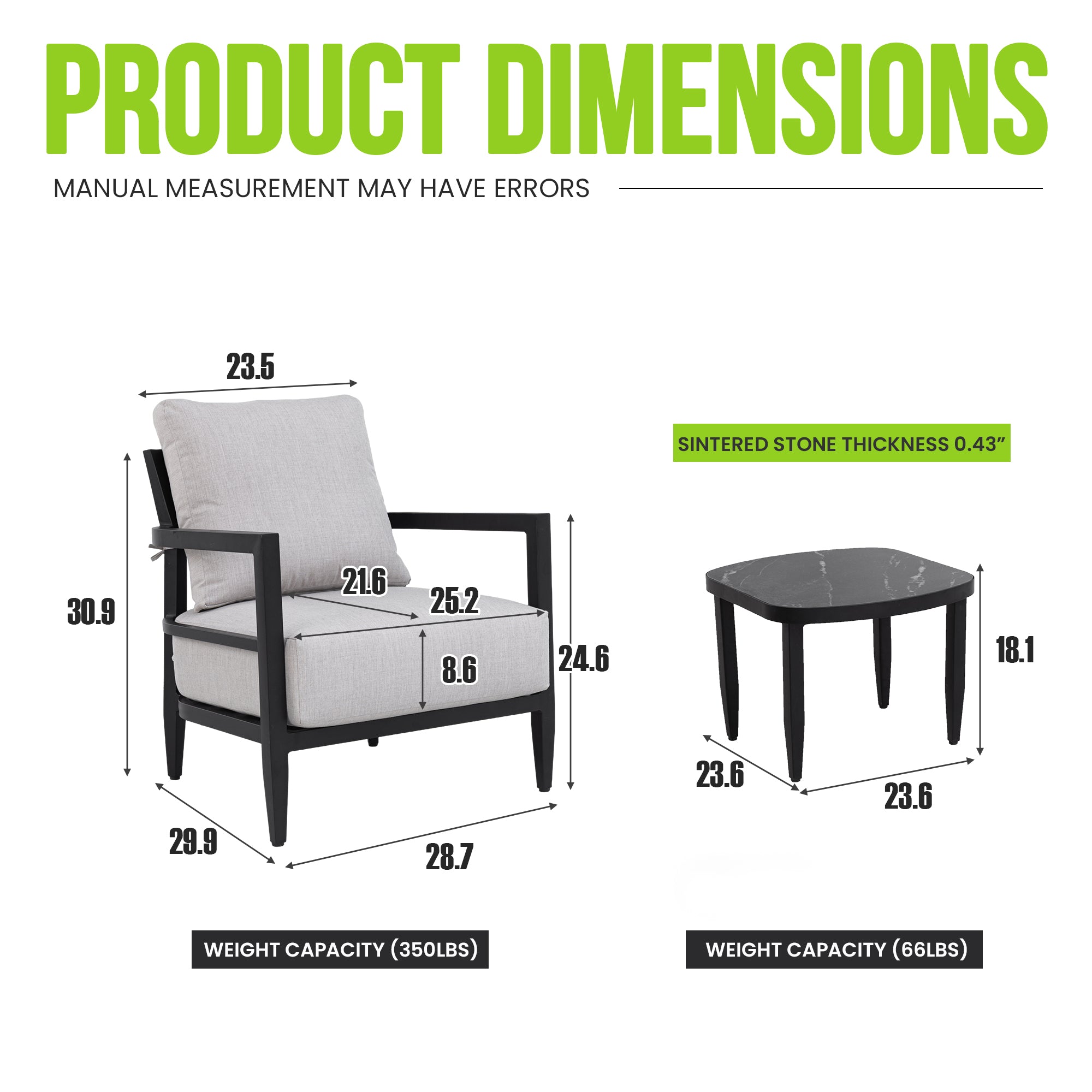 3PC Outdoor Aluminum Patio Set with Sunbrella Cushions