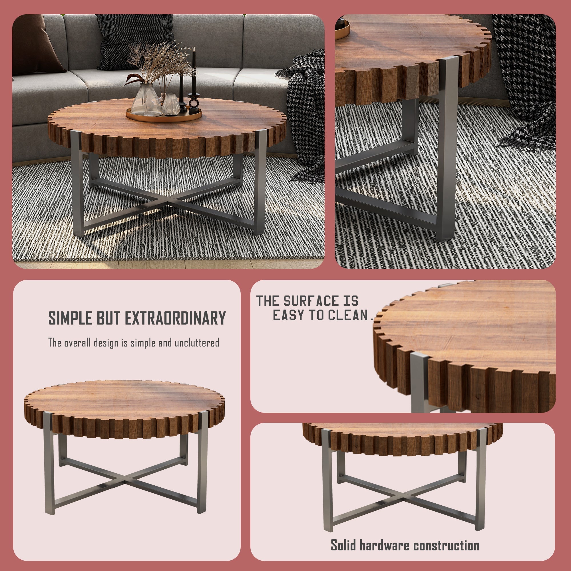 Felief 31.4" Modern Wooden Drum Coffee Table