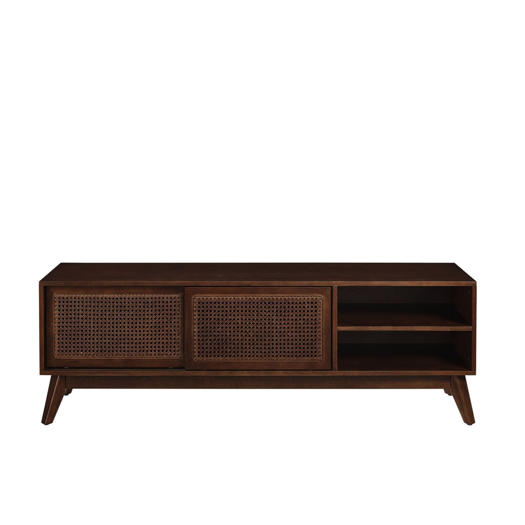 59" Mid Century Modern Rattan TV Stand with Wood Feet