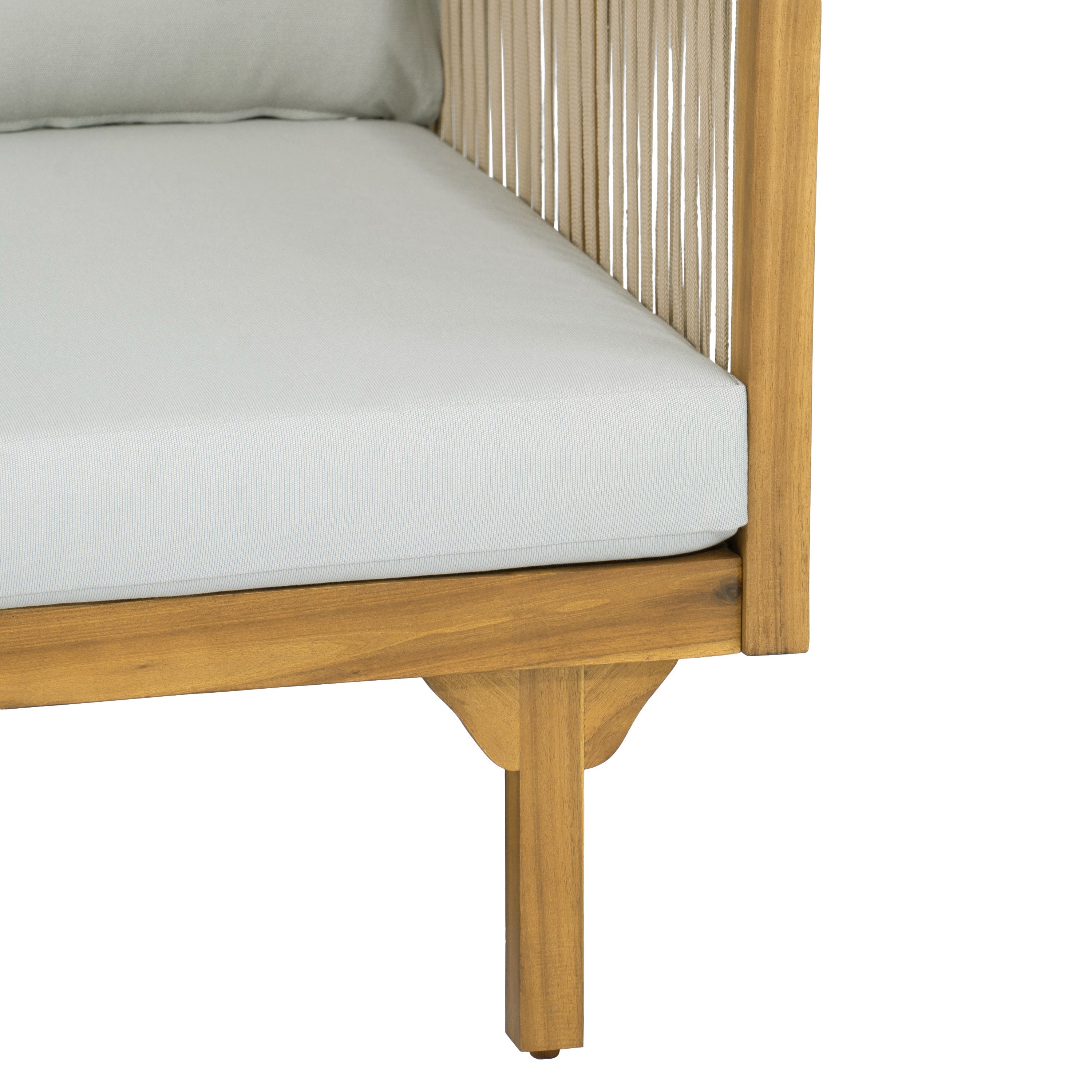 Outdoor Daybed Set Acacia Wood Rope 3 Seater Chaise Lounge