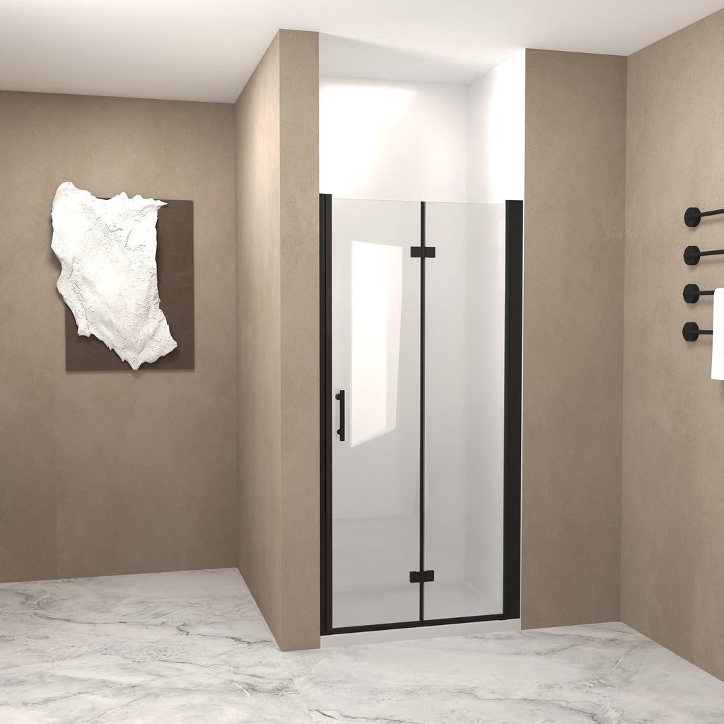 Bifold Shower Door 29-28" x 72" 6mm Tempered Glass Matte Black