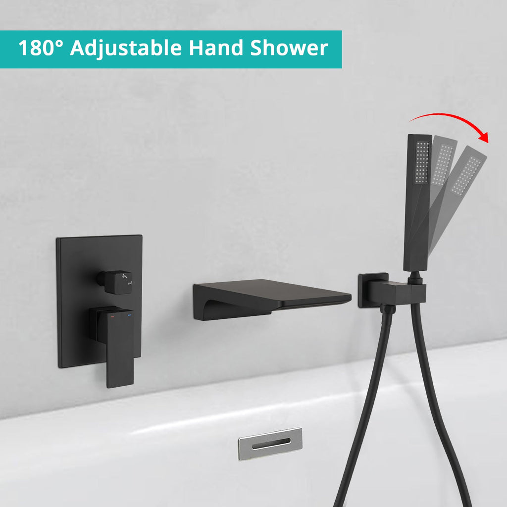 Modern Style Matte Black Wall Mount Tub Filler Bathtub Faucet Shower Set