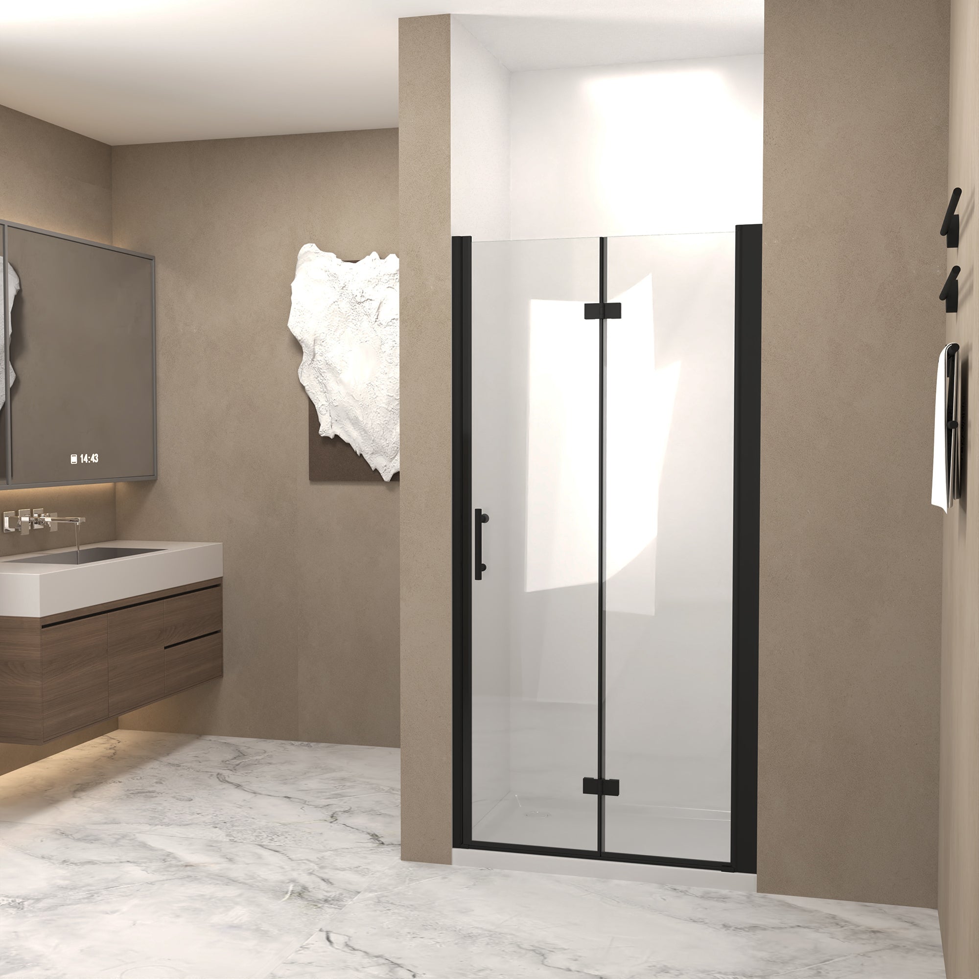 Bifold Shower Door 29-28" x 72" 6mm Tempered Glass Matte Black
