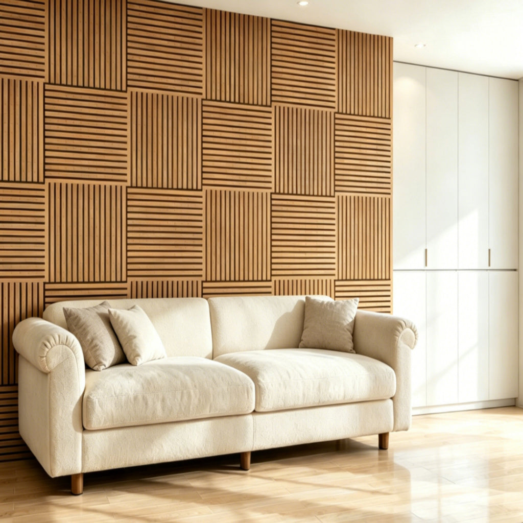 Walnut 3D Groove Acoustic Panels Sound-Absorbing 8 Pack