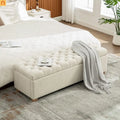 Storage Bench Tufted Chenille Beige Flip Top 60" 300 LB