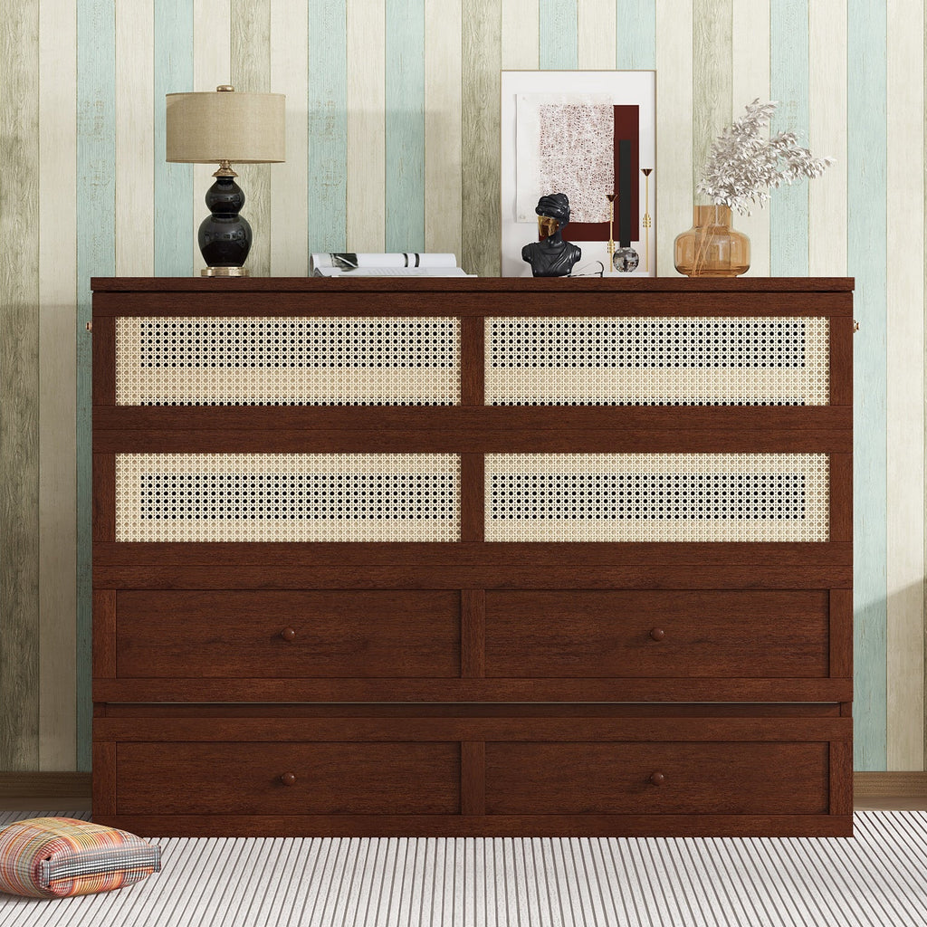 Queen Size Pine Wood Murphy Bed with Storage Drawer