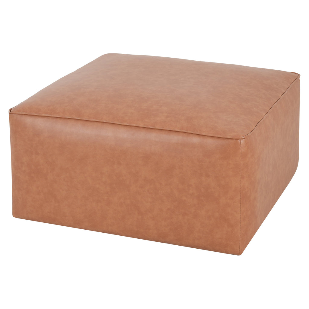 Upholstered Square PU Leather Ottoman Tan Brown 26.6x29.6x15.2