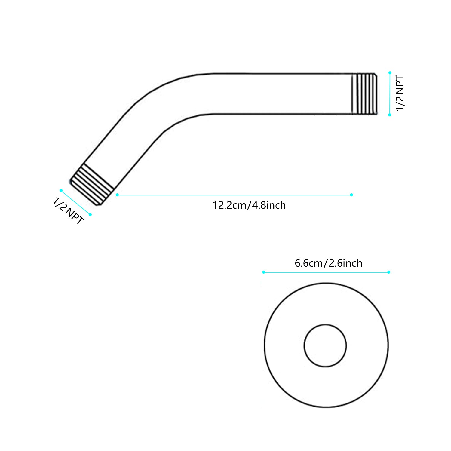 1/2 NPT Shower Arm Wall Mount Rain Head Extension