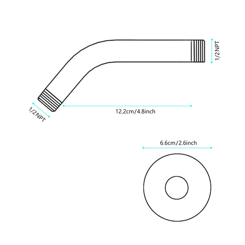 1/2 NPT Shower Arm with Flange - Wall Mount Rain Head Extension